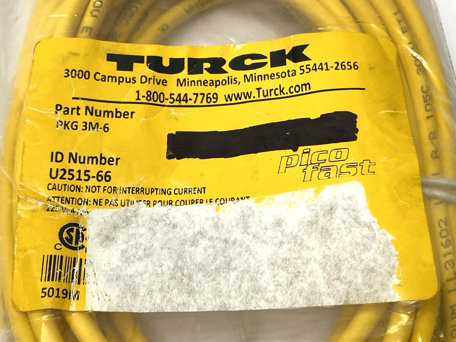 Turck PKG 4M-6 Single-Ended Cordset M8 Female Connector 4-Pin U0058-11 TORN BAG - Maverick Industrial Sales