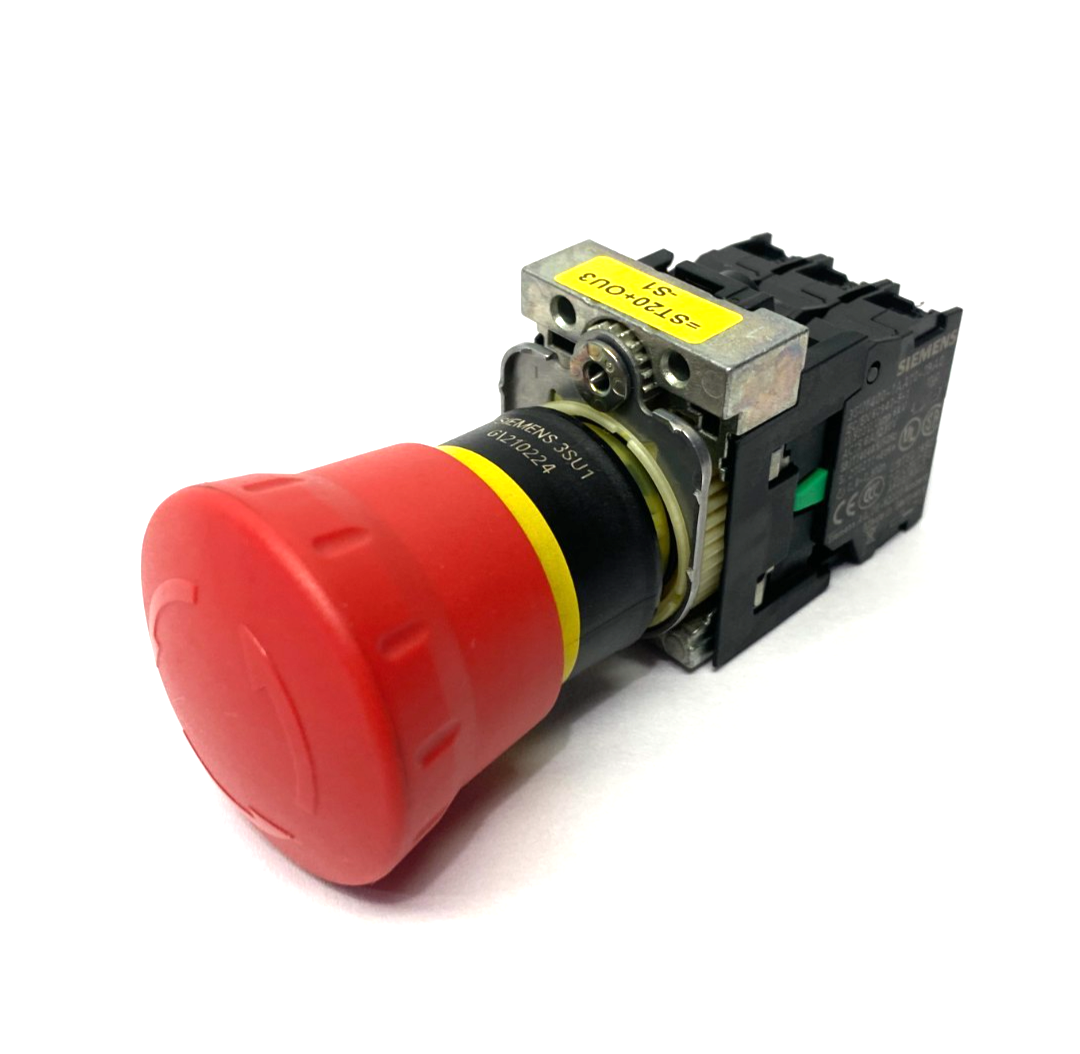 3SU1000-1HB20-0AA0 | Siemens Emergency Stop Pushbutton, 3-Contacts 1x NO, 2x NC - Used - Maverick Industrial Sales