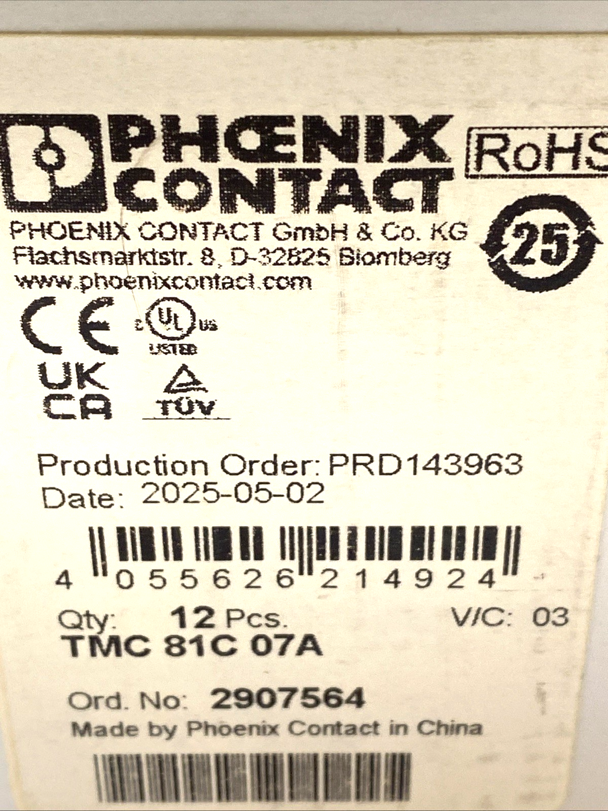 Phoenix Contact TMC81C07A Miniature Circuit Breaker 7A C-Curve 2907564 BOX OF 12 - Maverick Industrial Sales