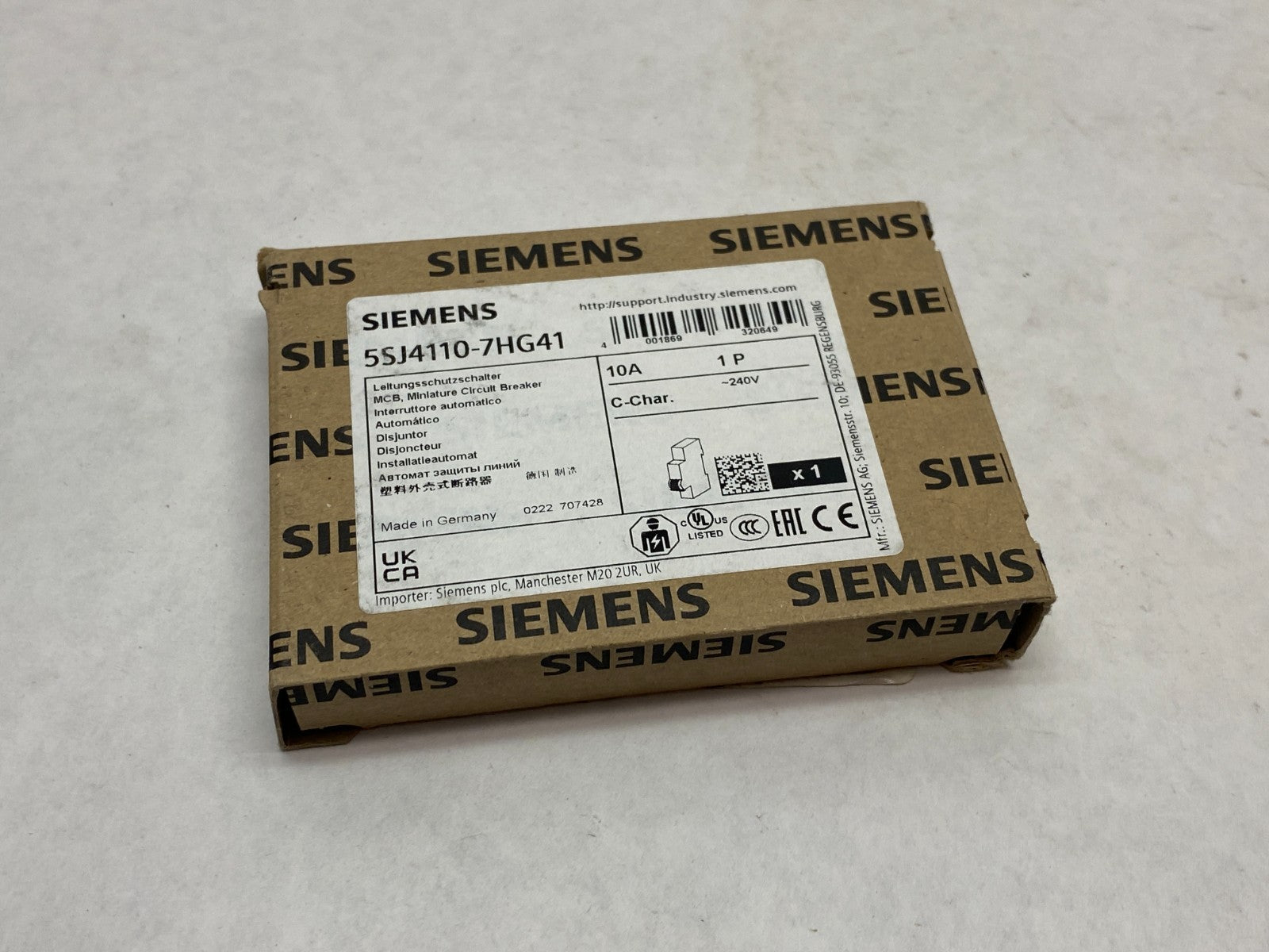 Siemens 5SJ4110-7HG41 Miniature Circuit Breaker 10A 1-Pole C-Char. - Maverick Industrial Sales