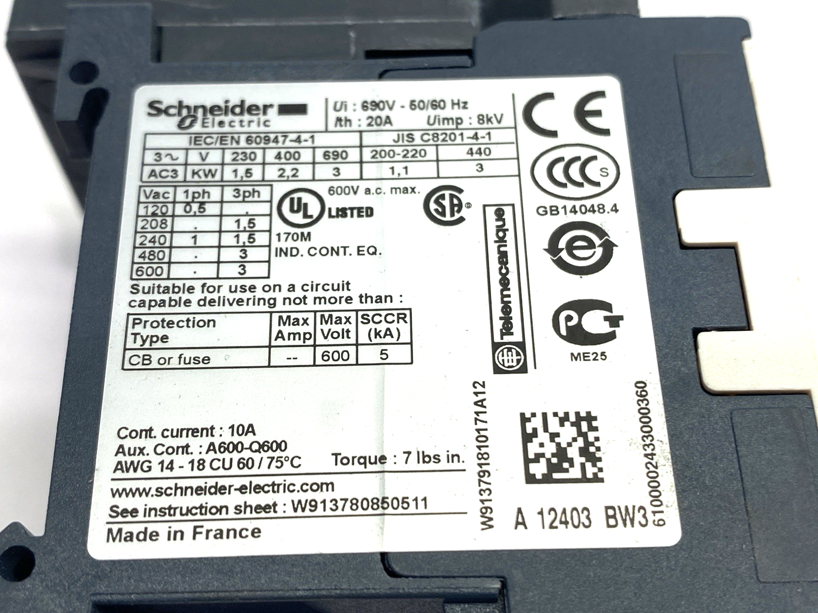Schneider Electric LP4K0610BW3 Contactor 3P 24VDC Coil 440V 2.2kW 6A - Maverick Industrial Sales