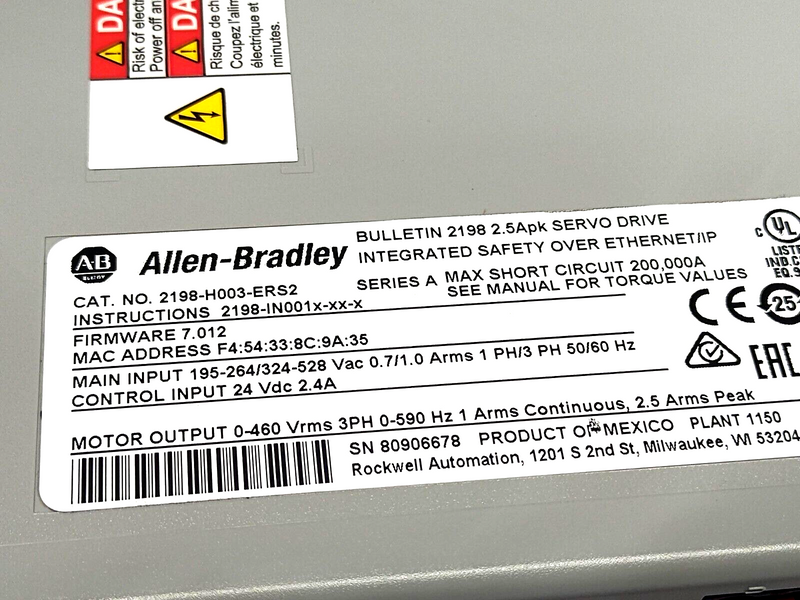 Allen Bradley 2198-H003-ERS2 Ser. A Kinetix 5500 Servo Drive 2.5A 1PH/3PH - Maverick Industrial Sales