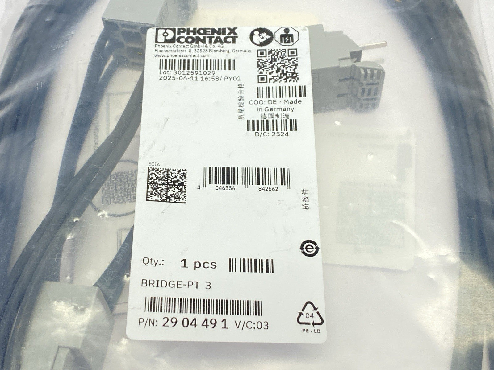 Phoenix Contact BRIDGE-PT 3 3-Phase Loop Bridge For 3 CONTACTRON Modules 2904491 - Maverick Industrial Sales