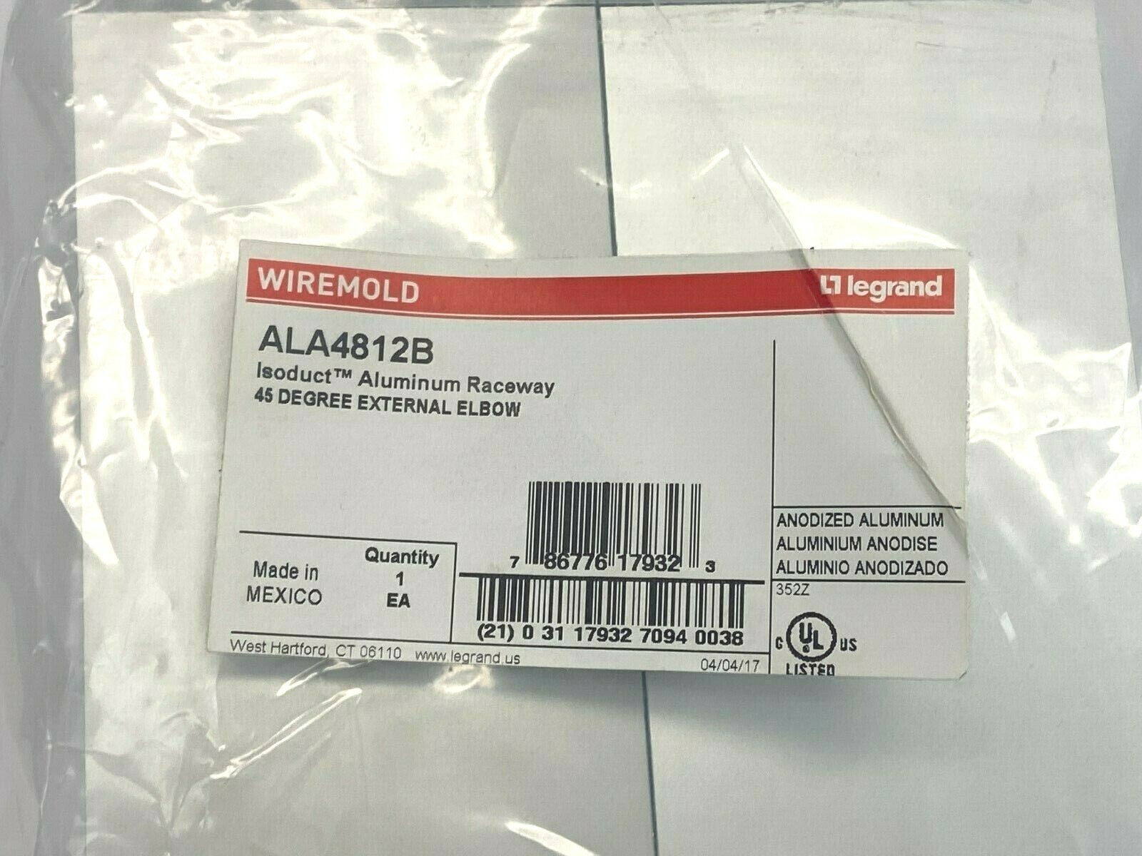 Wiremold ALA4812B Isoduct Aluminum Raceway 45 Degree External Elbow - Maverick Industrial Sales