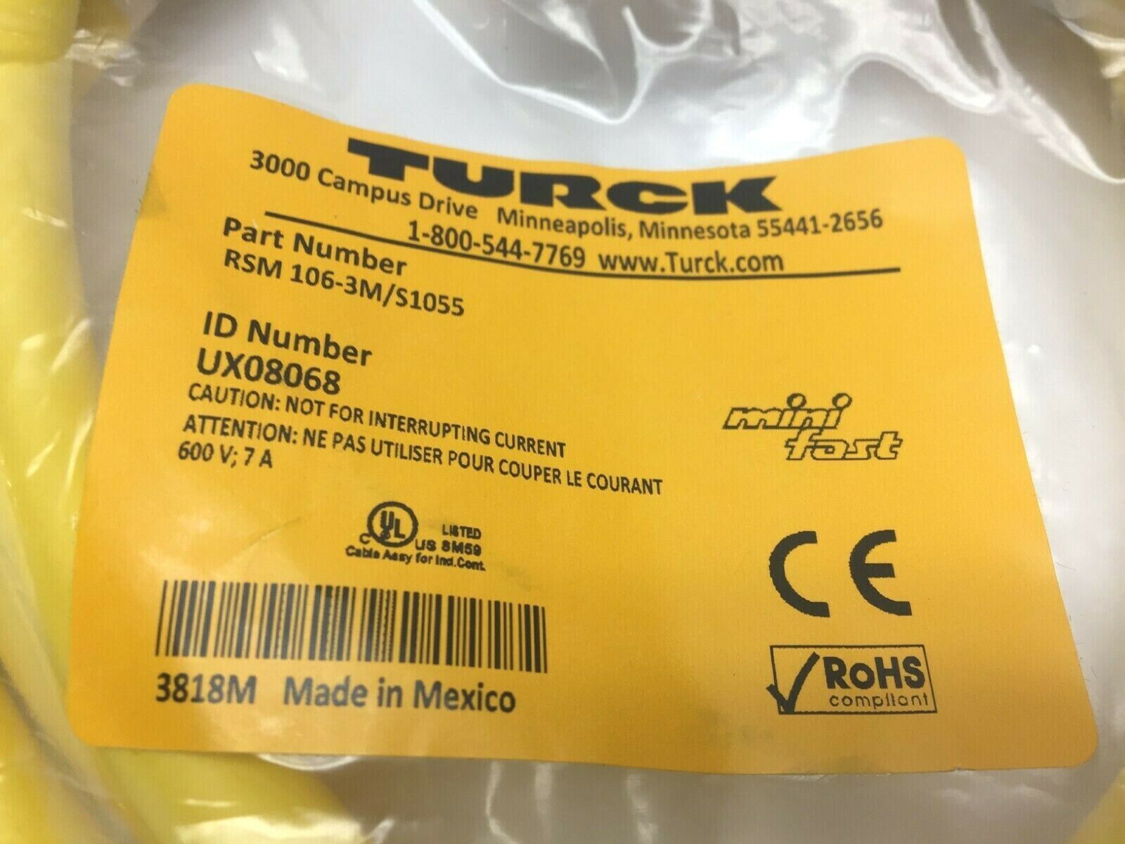 Turck RSM 106-3M/S1055 Minifast 10 Pin to Flying Leads UX08068 - Maverick Industrial Sales