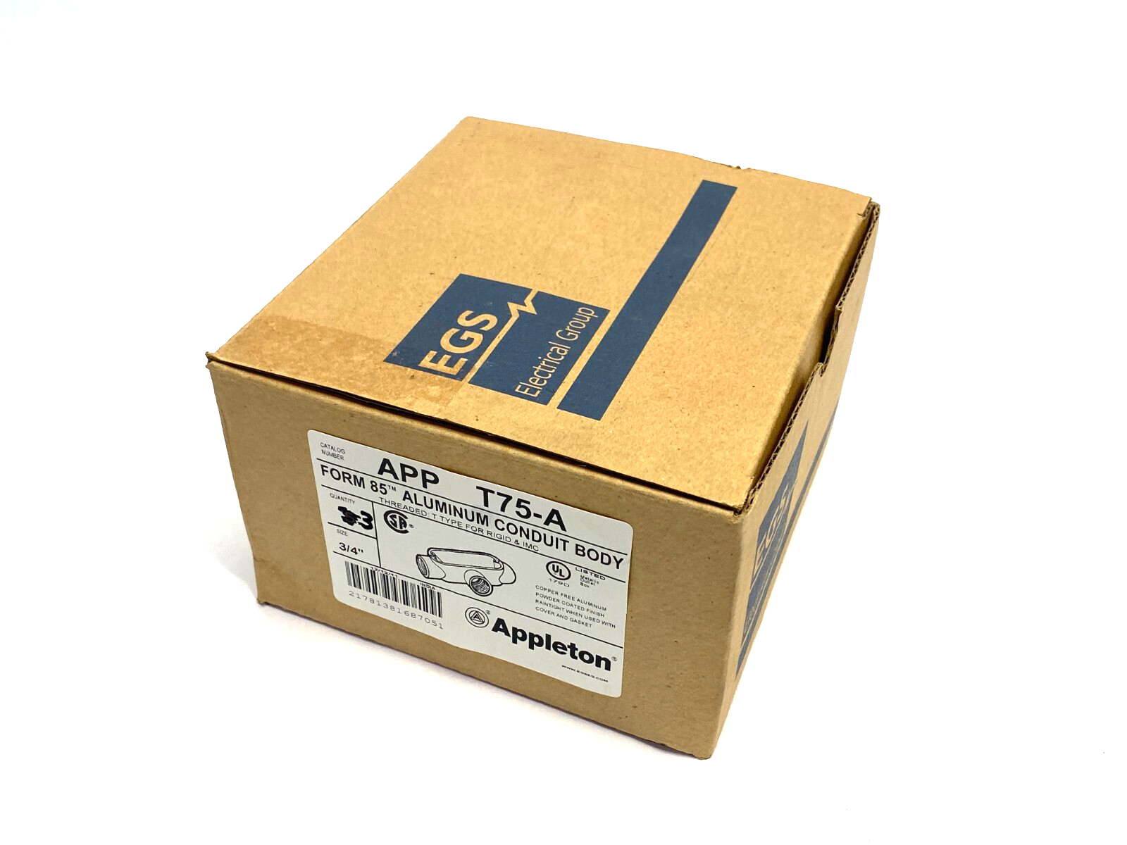 EGS Appleton T75-A Form 85 Aluminum Conduit Body 3/4" for Rigid and IMC BOX OF 3 - New – Open box - Maverick Industrial Sales