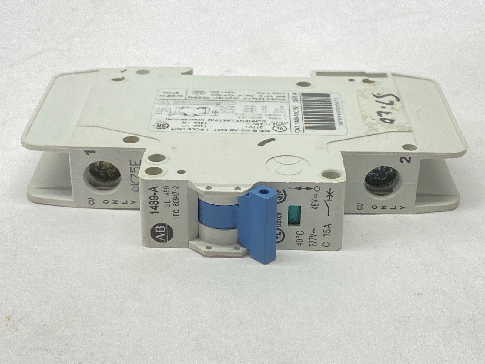 1489-A1C150 | Allen Bradley Ser A Circuit Breaker 1-Pole 15A 277VAC 48VDC - Used - Maverick Industrial Sales