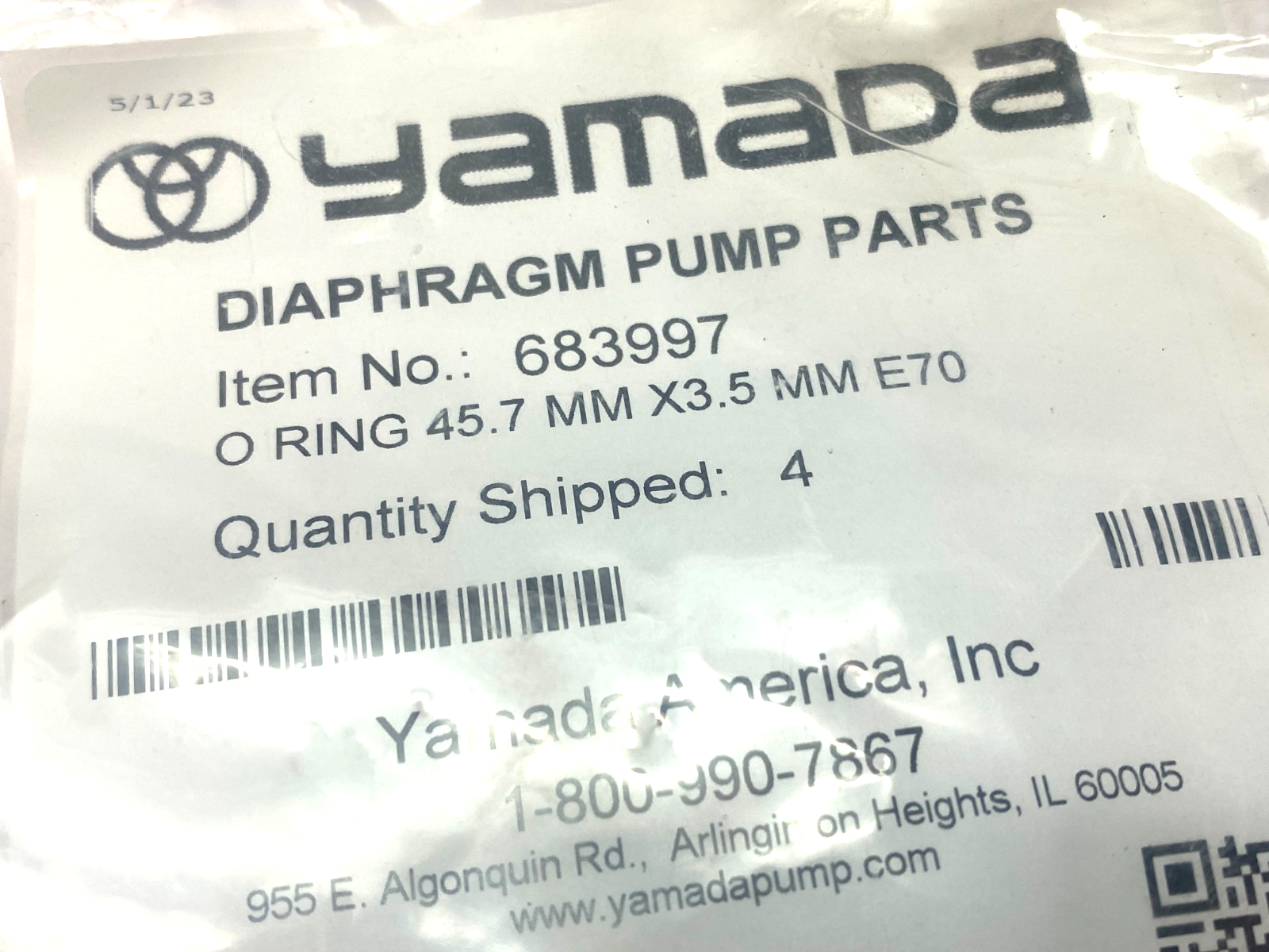 Yamada 683997 O-Ring Kit 45.7mm x 3.5mm E70 PKG OF 4 - Maverick Industrial Sales