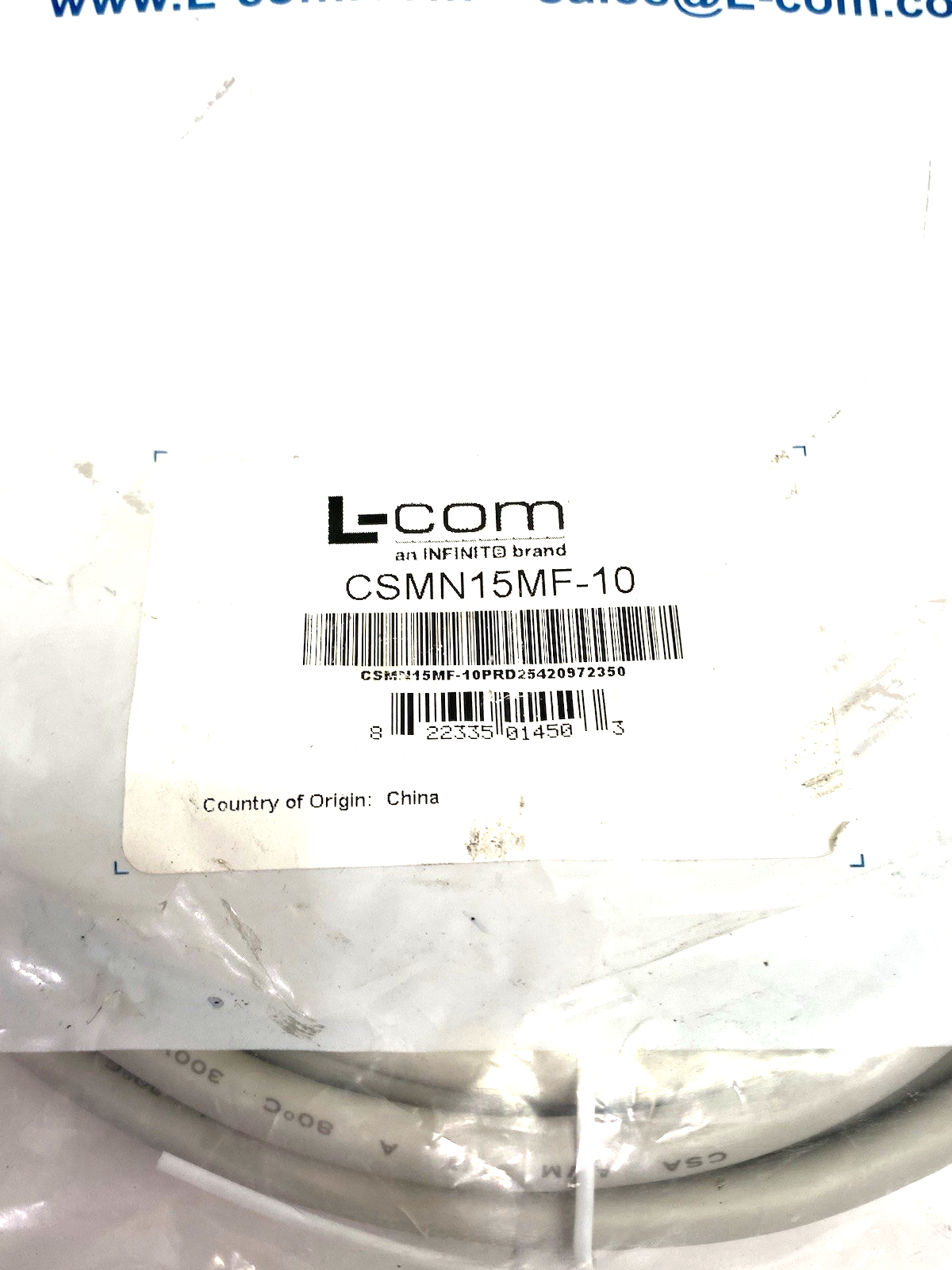 CSMN15MF-10 | L-com Deluxe Molded D-Sub Cable, DB15 Male / Female, 10.0 ft - New - Maverick Industrial Sales
