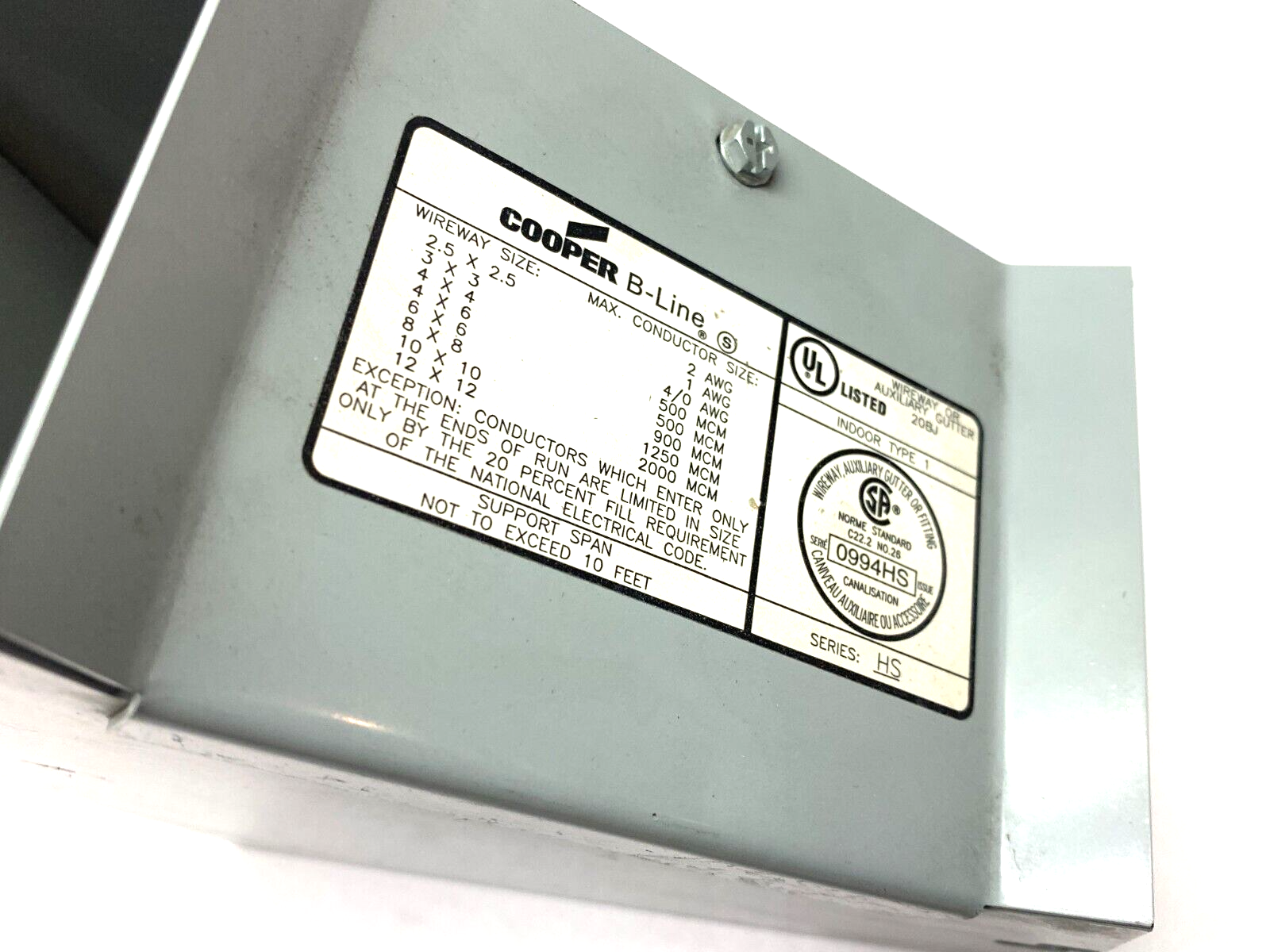 Cooper B-Line 44HSLIN Lay-In Wireway Elbow 90° Hinge Screw Cover Gray Steel - Maverick Industrial Sales