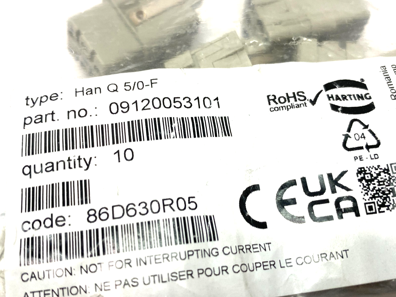 Harting 09120053101 Female Crimp Insert Han Q 5/0 PKG OF 10 - Maverick Industrial Sales