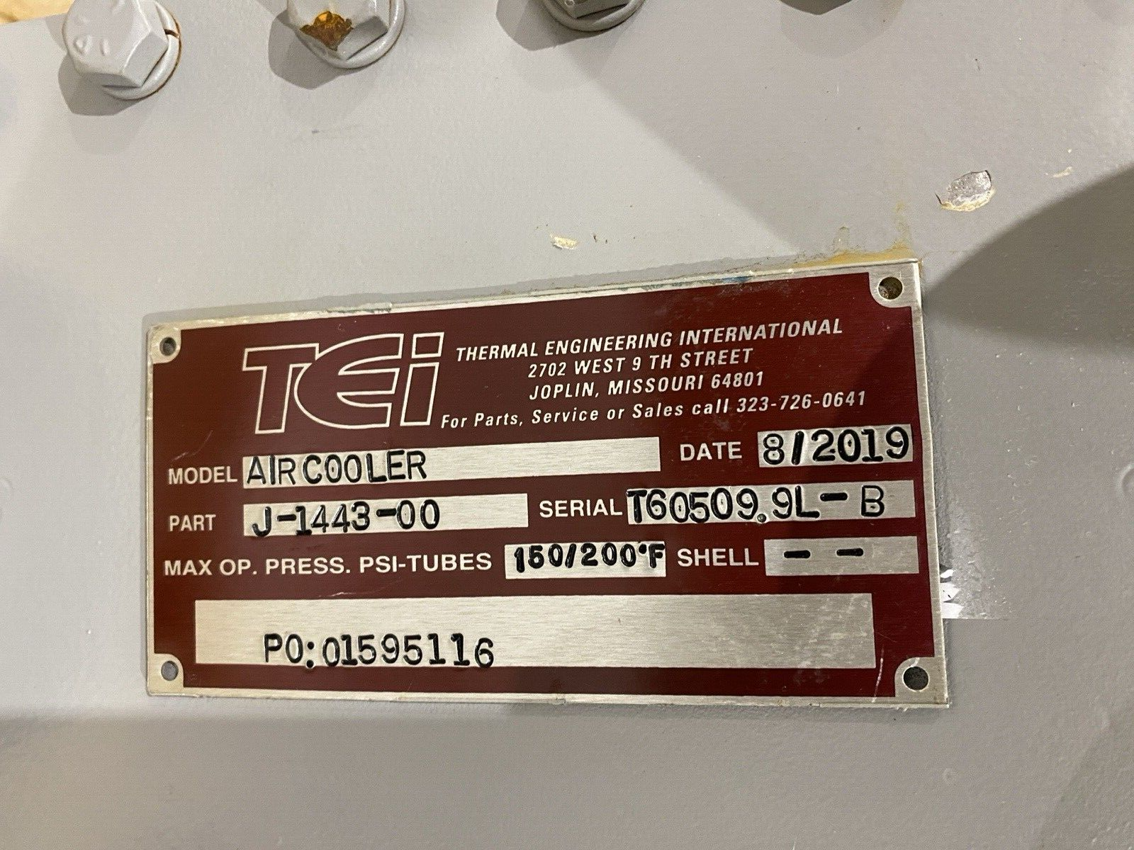 TEI Thermal Engineering International J-1443-00 Air Cooler -For Repair - For parts or not working - Maverick Industrial Sales