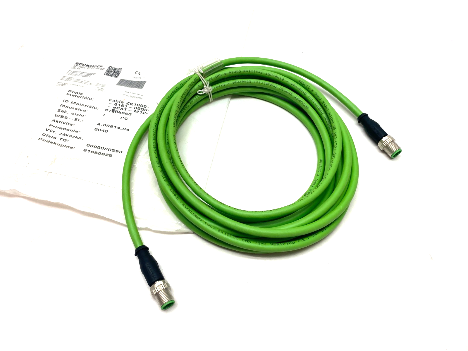 Beckhoff ZK1090-6161-0050 Double Ended EtherCAT Cable M12 M to M 4-Pin 053371 - Maverick Industrial Sales