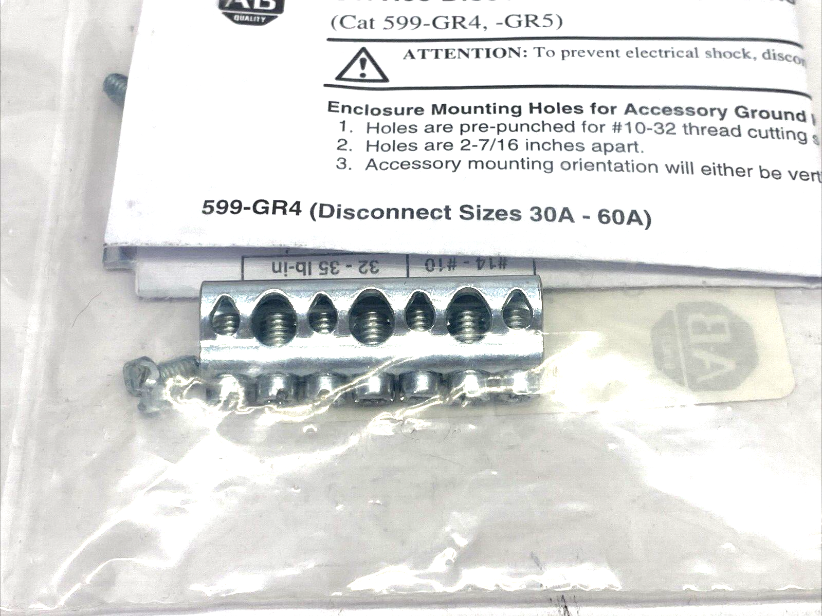 Allen Bradley 599-GR4 Ser. A Ground Lug Kit 30A-60A LOT OF 3 - Maverick Industrial Sales