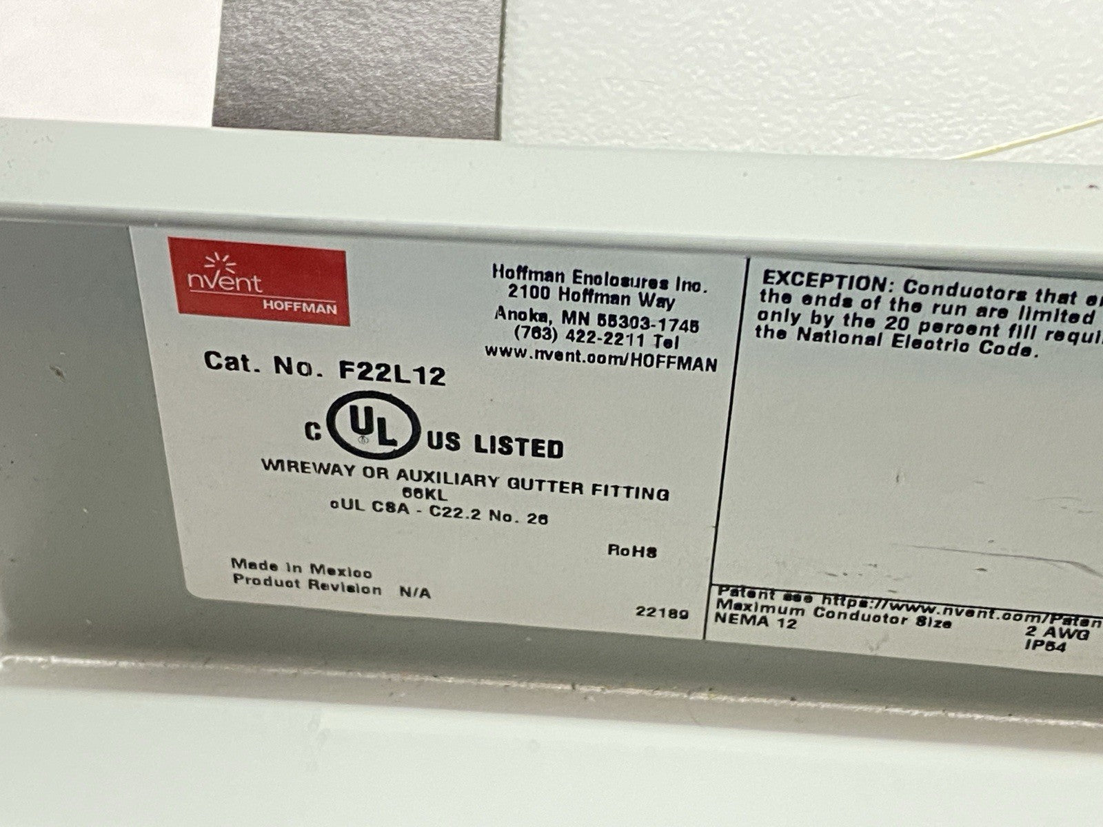 F22L12 | Hoffman Wireway Section Lay-in Hinged-Cover Type 12 2.5" x 2.5" x 12" - New – Open box - Maverick Industrial Sales