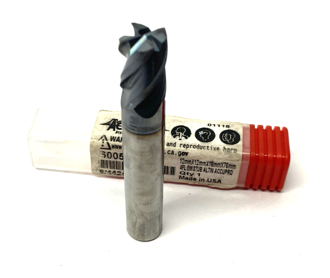 Accupro 60057304 Square End Mill: 12.00mm Dia, 16.00 mm LOC, 4 Flutes - Maverick Industrial Sales