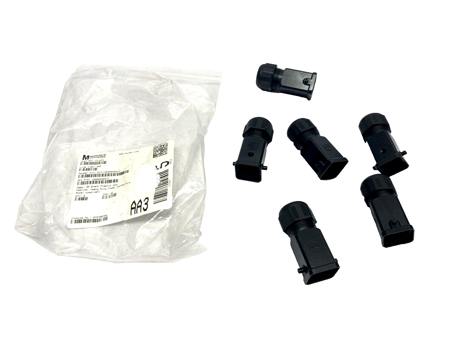 Harting 19200030417 Han 3A-HTE Cable Gland Connector Hood 9-17mm, Black LOT OF 6 - Maverick Industrial Sales
