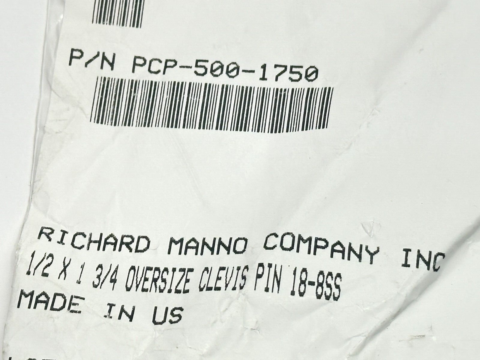 Richard Manno PCP-500-1750 Oversize Clevis Pin 18-8 SS 1/2" x 1-3/4" - Maverick Industrial Sales