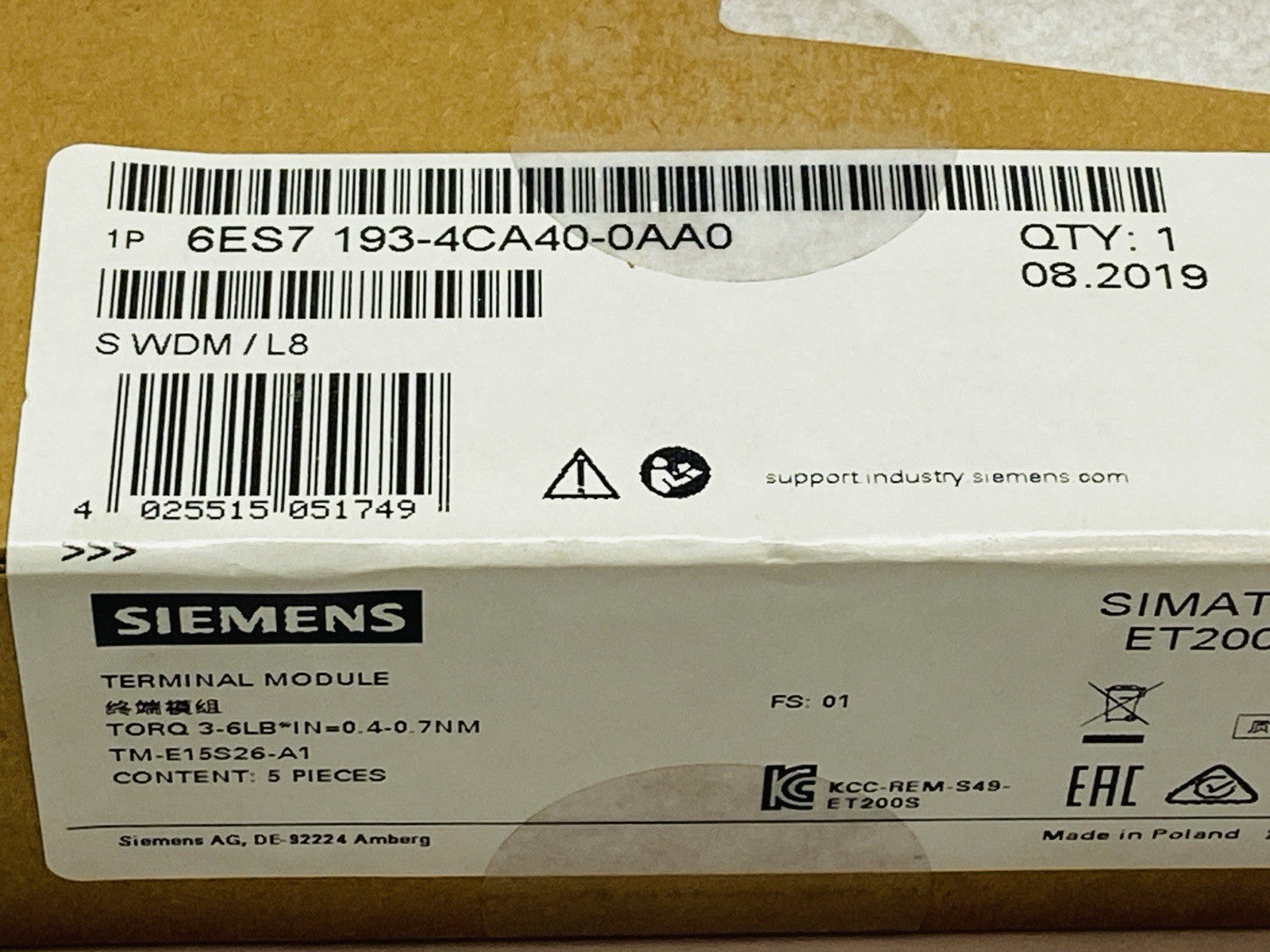 Siemens 6ES7 193-4CA40-0AA0 SIMATIC ET200S Terminal Modules BOX OF 5 - Maverick Industrial Sales