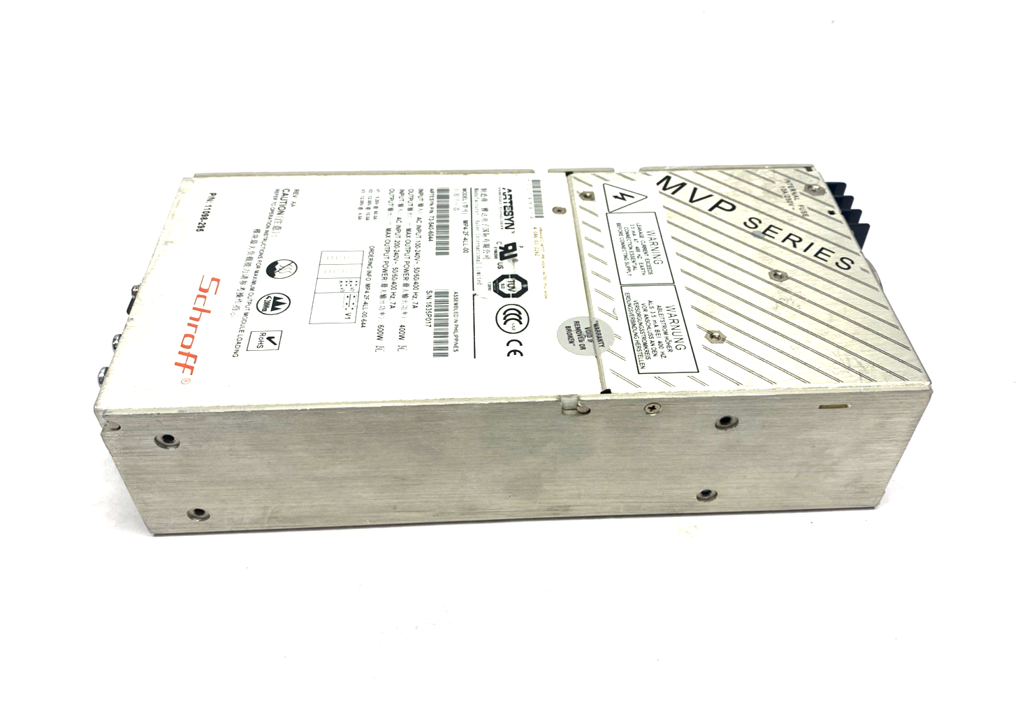 11098-295,MP4-2F-4LL-00,73-540-6044,4-086-03-0262 | Artesyn MP4-2F-4LL-00 MVP AC/DC Converter 240VAC 5.2V 60A 12V 10A 12V 4A 600W - Used - Maverick Industrial Sales