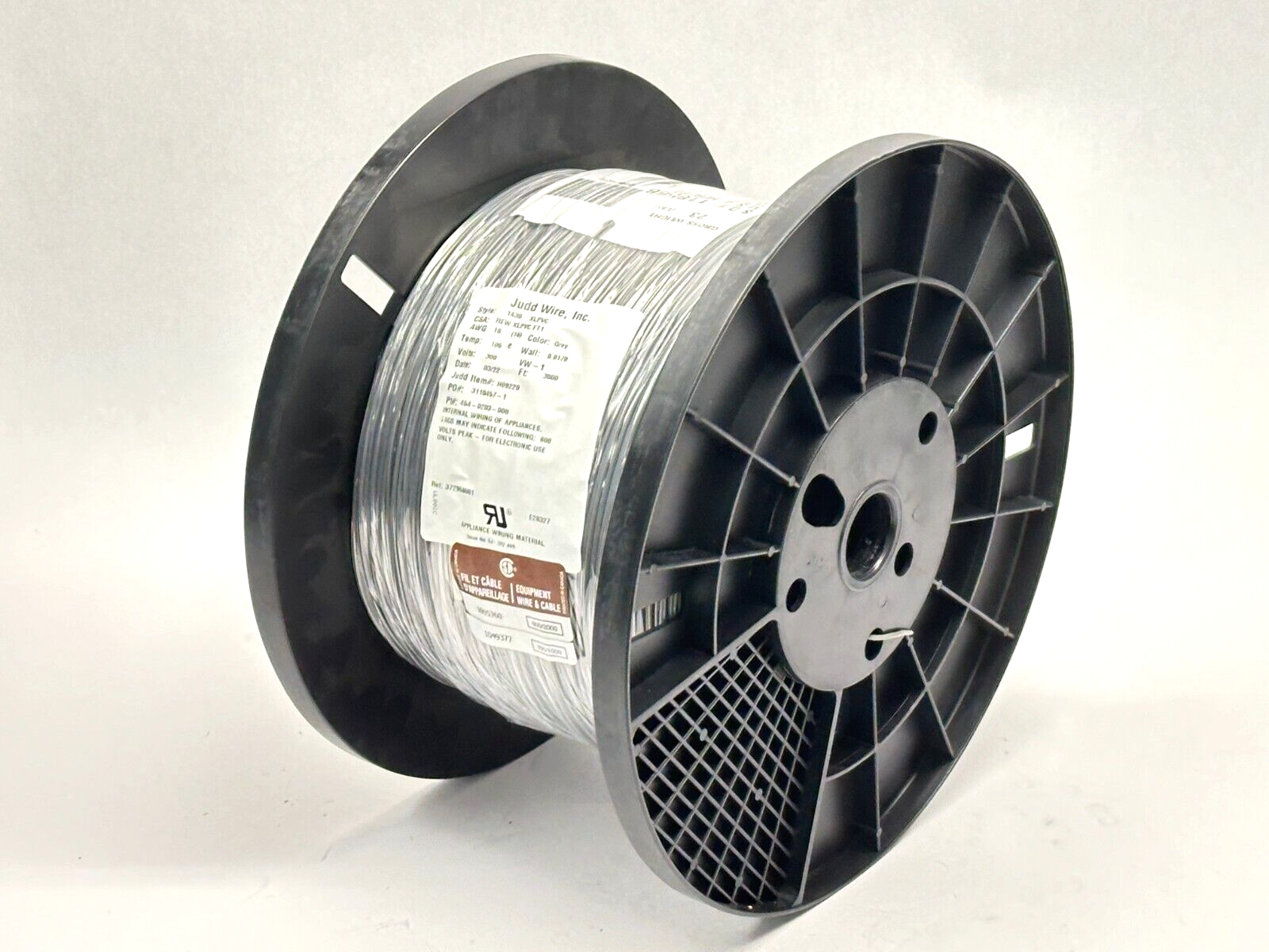 Judd Wire H09220 Wire Style 1430 XLPVC 18AWG 16/30 .017 300V Grey 3000FT SPOOL - Maverick Industrial Sales