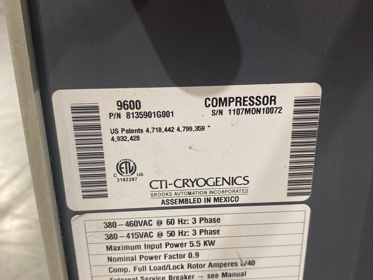 CTI Cryogenics 8135901G001 Cryopump 9600 Series Helium Compressor CRACKED CASE - Maverick Industrial Sales