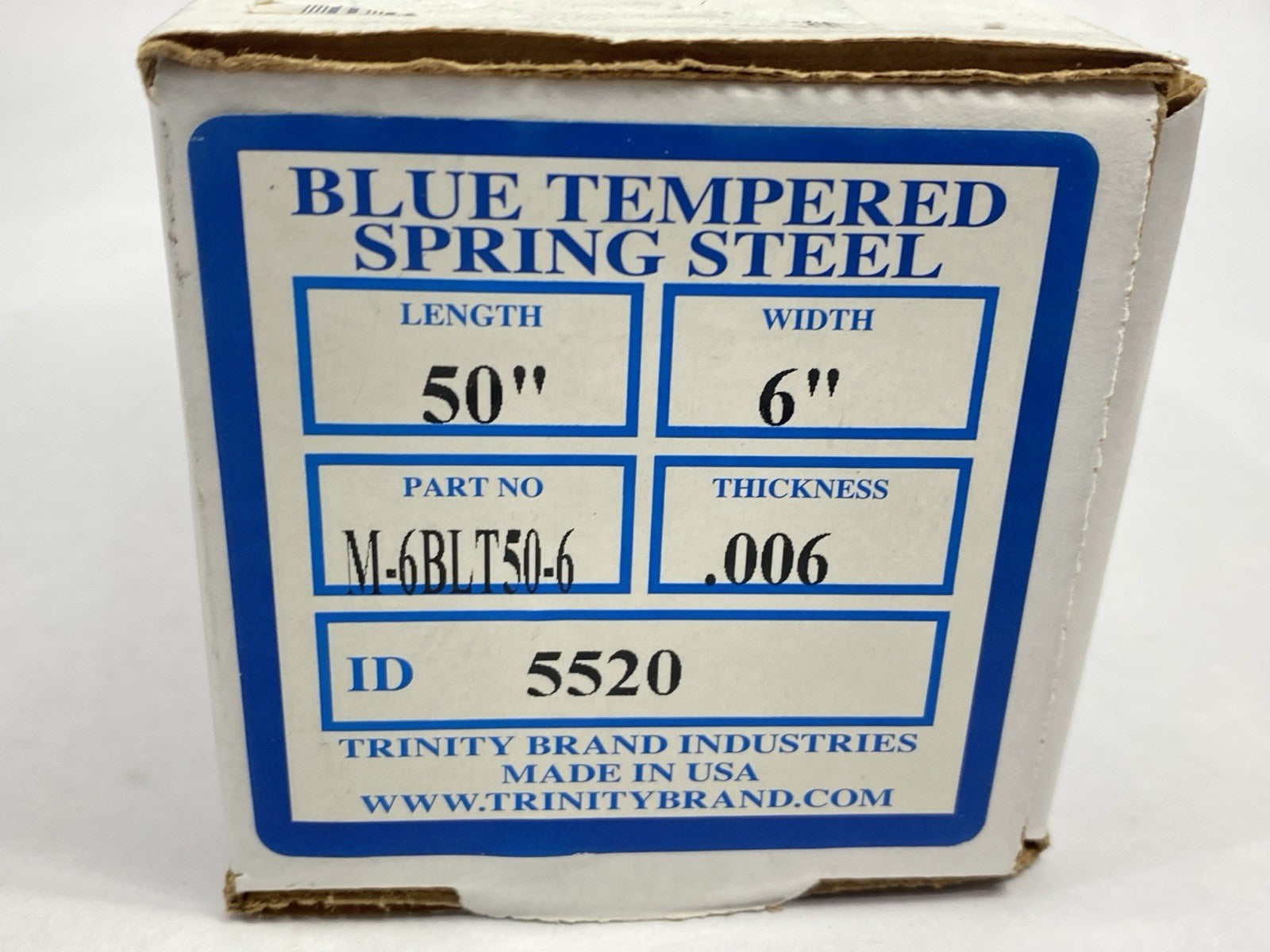 TBI M-6BLT50-6 Blue Tempered Spring Steel 6" Wide 0.006" Thick 50" Length - Maverick Industrial Sales