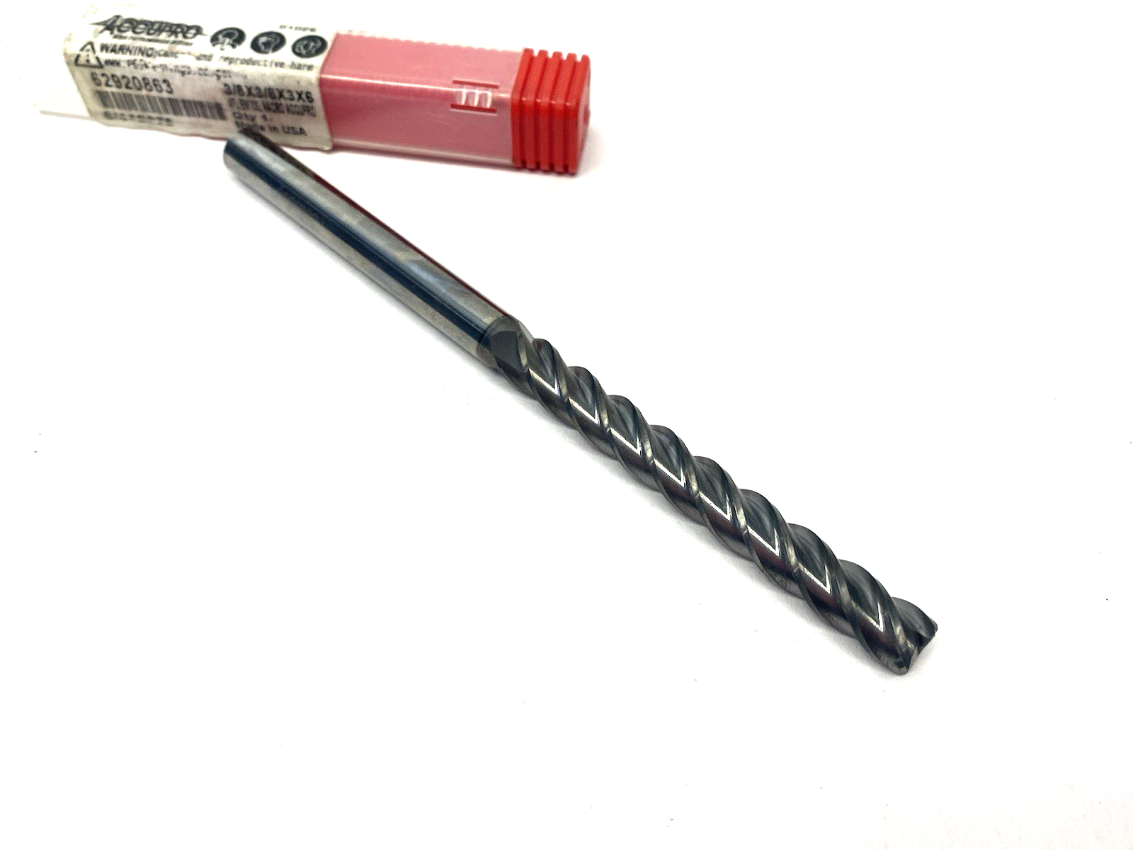 62920863 | Accupro Square End Mill: 3/8" Dia, 3" LOC, 4 Flute, Solid Carbide - New – Open box - Maverick Industrial Sales