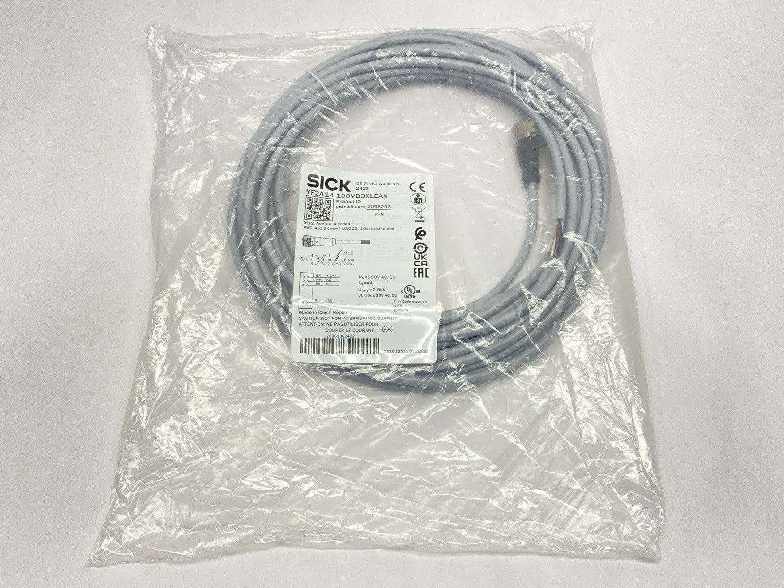 Sick YF2A14-100VB3XLEAX Sensor Actuator Cordset Female M12 4-Pin 10m 2096236 - Maverick Industrial Sales