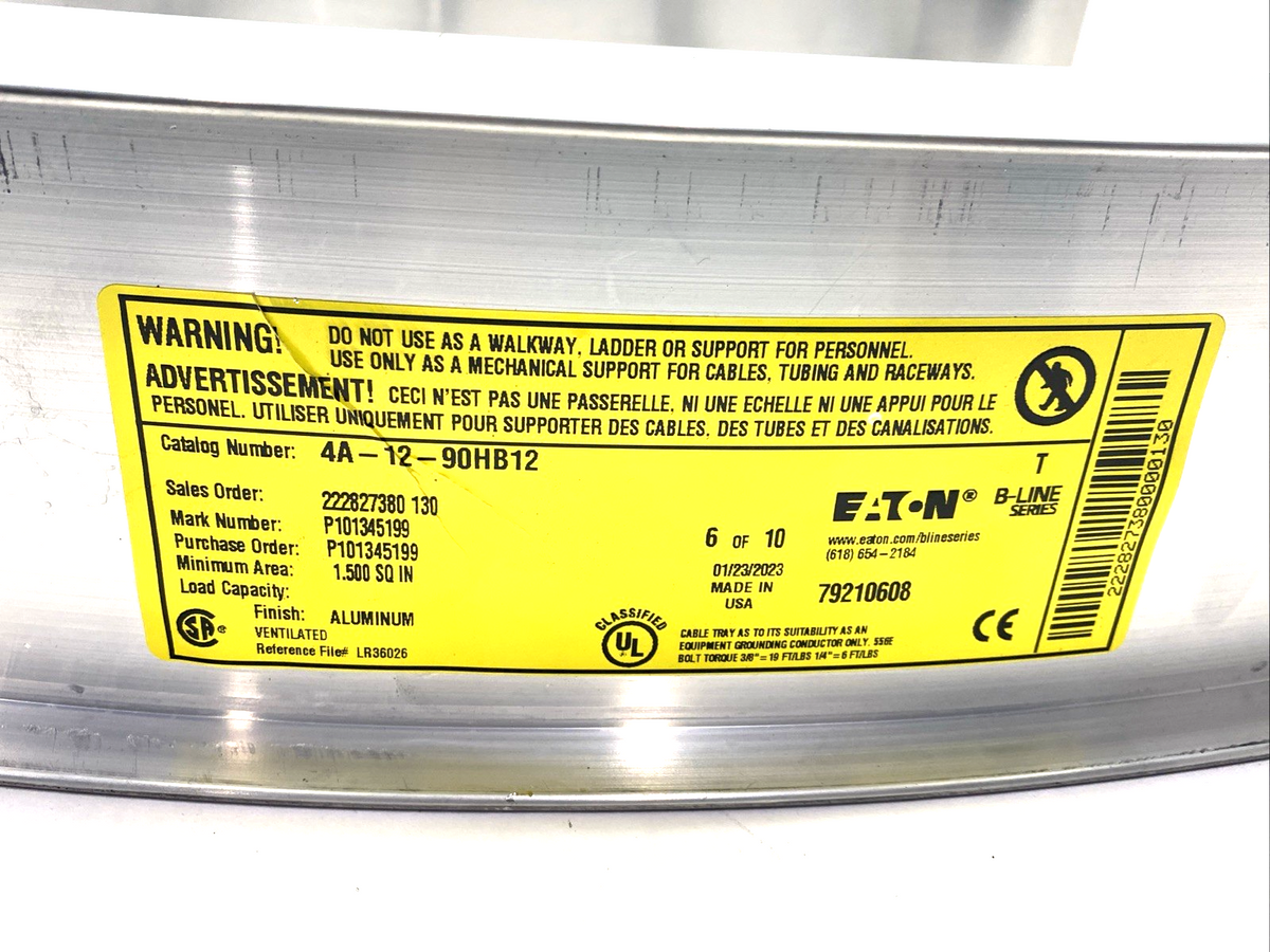 Eaton 4A-12-90HB12 B-Line 90 Deg. Bend Cable Tray 4" H x 21.0625" L x 12" W - Maverick Industrial Sales