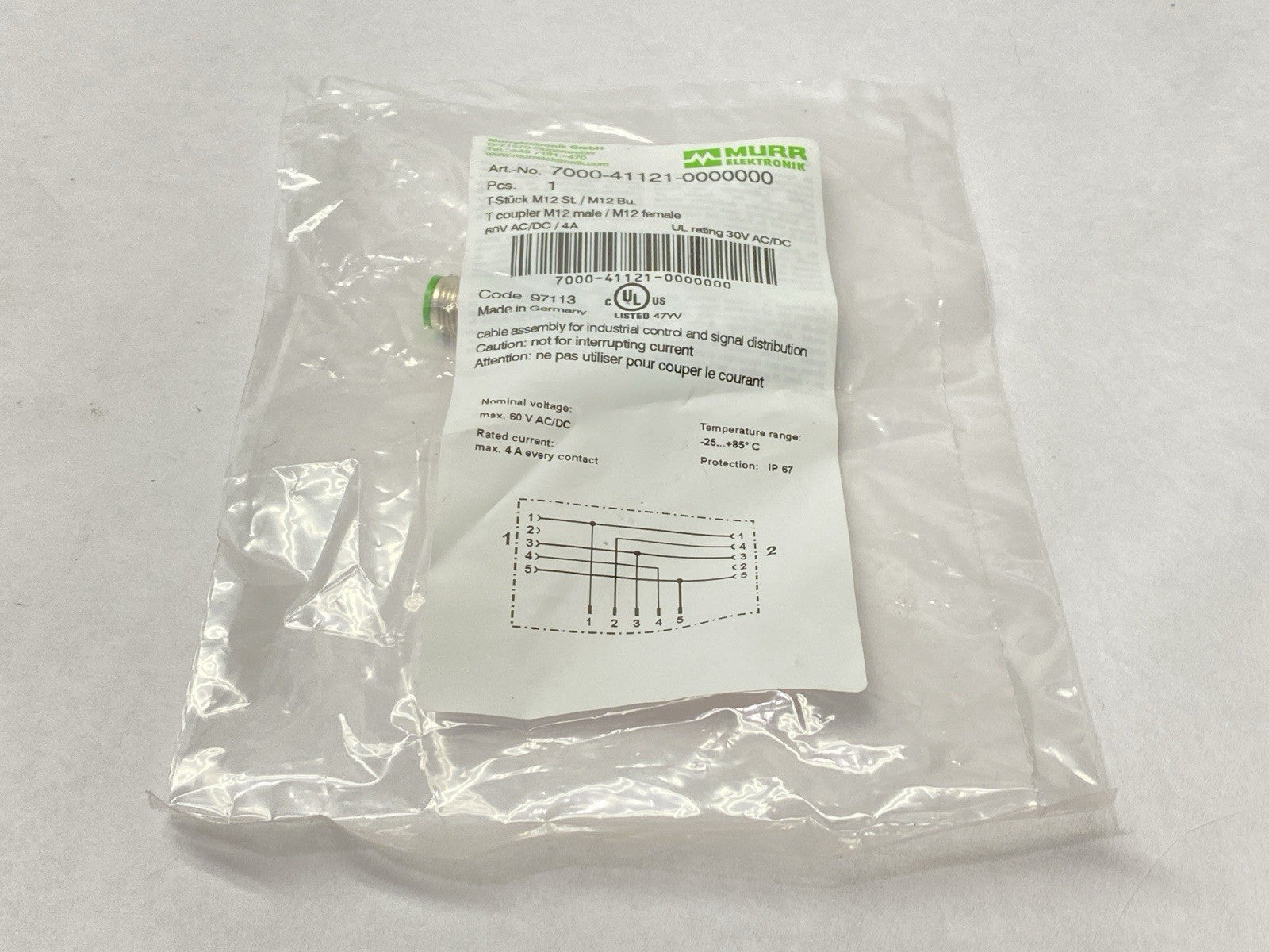 7000-41121-0000000 | Murrelektronik T-Coupler M12 Male to Female 5-Pin - New - Maverick Industrial Sales