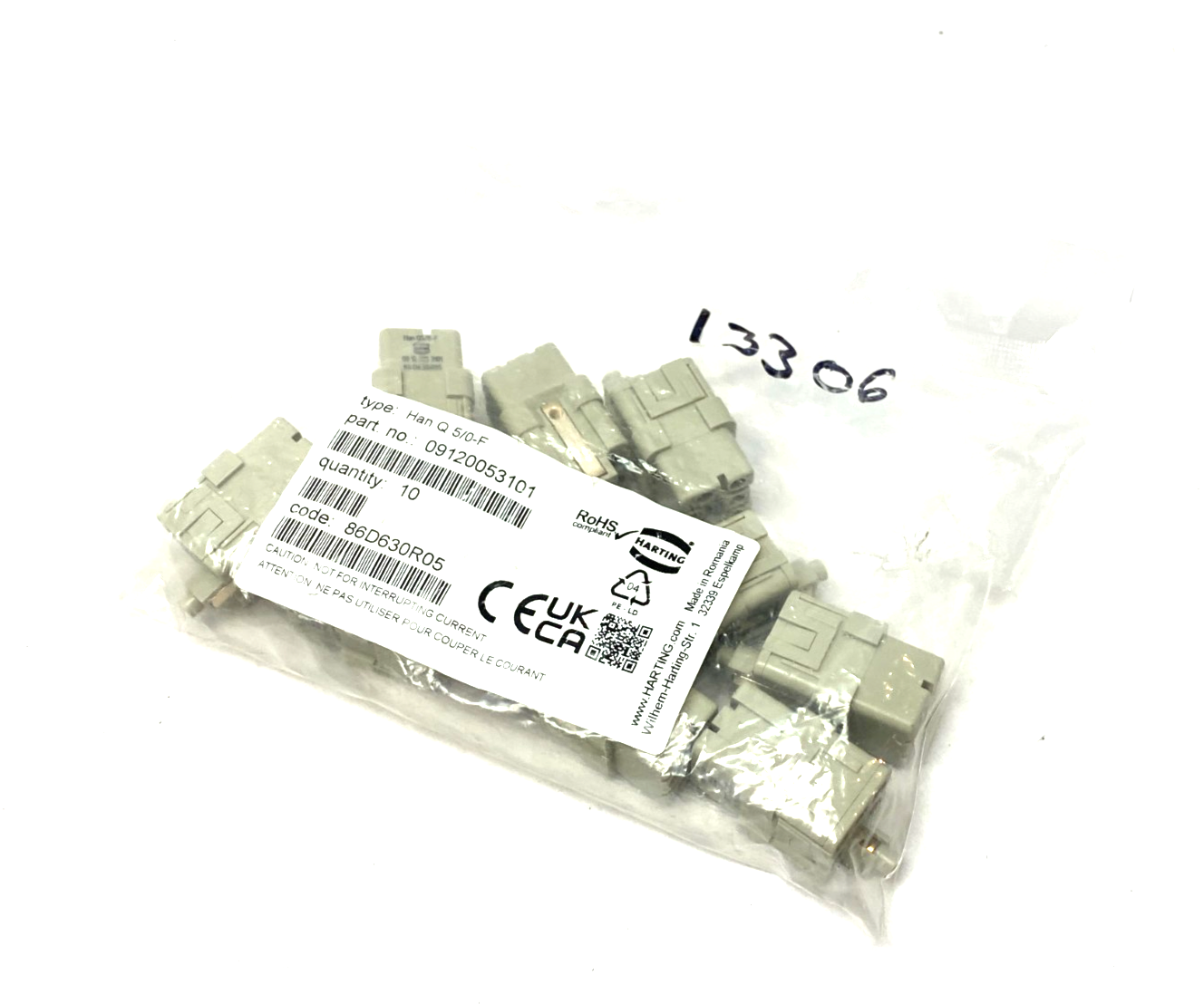 Harting 09120053101 Female Crimp Insert Han Q 5/0 PKG OF 10 - Maverick Industrial Sales