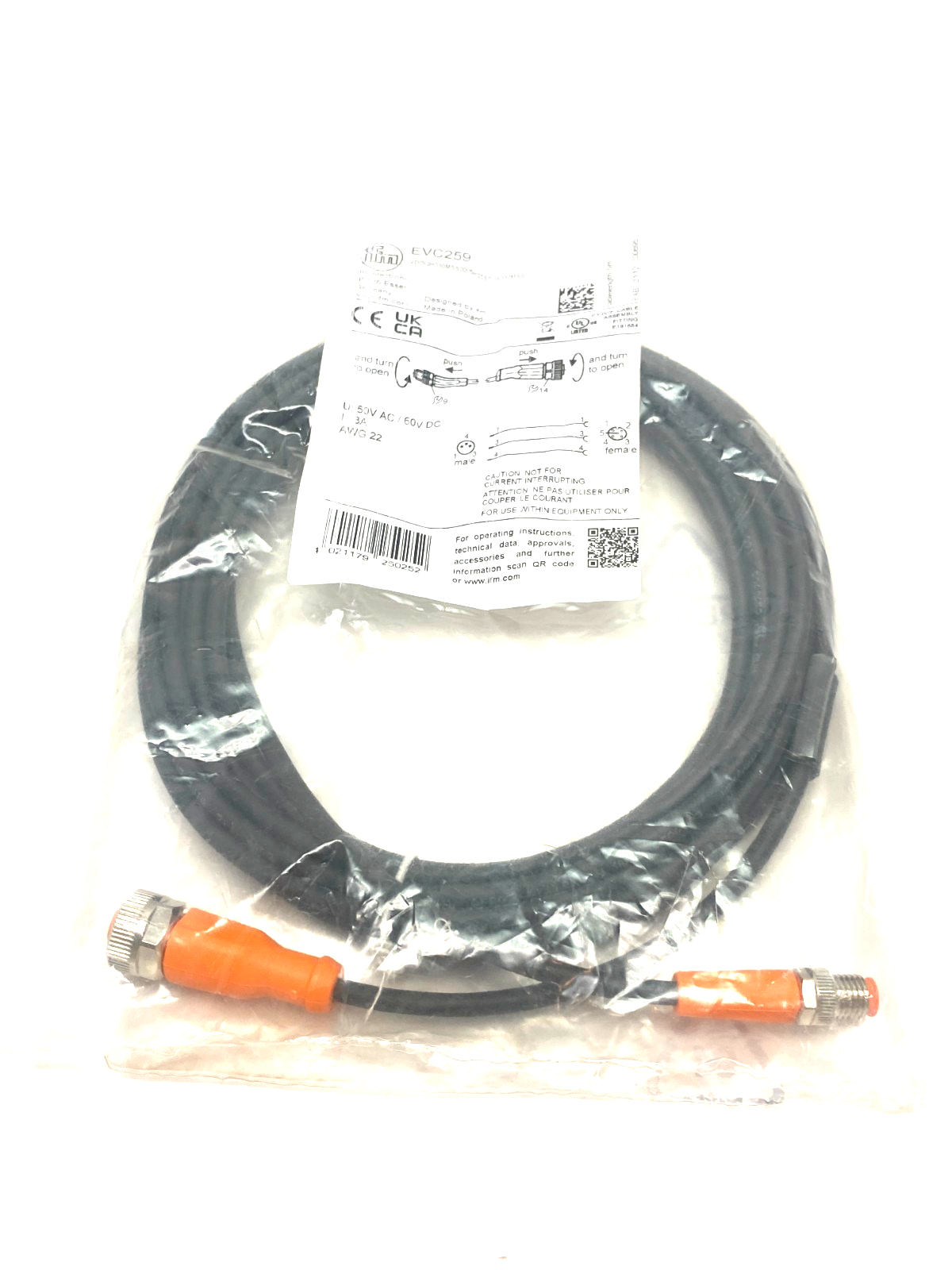 Ifm EVC259 Connection Cable M8 to M12 VDOGH030MSS0005H03STGF030MSS - Maverick Industrial Sales