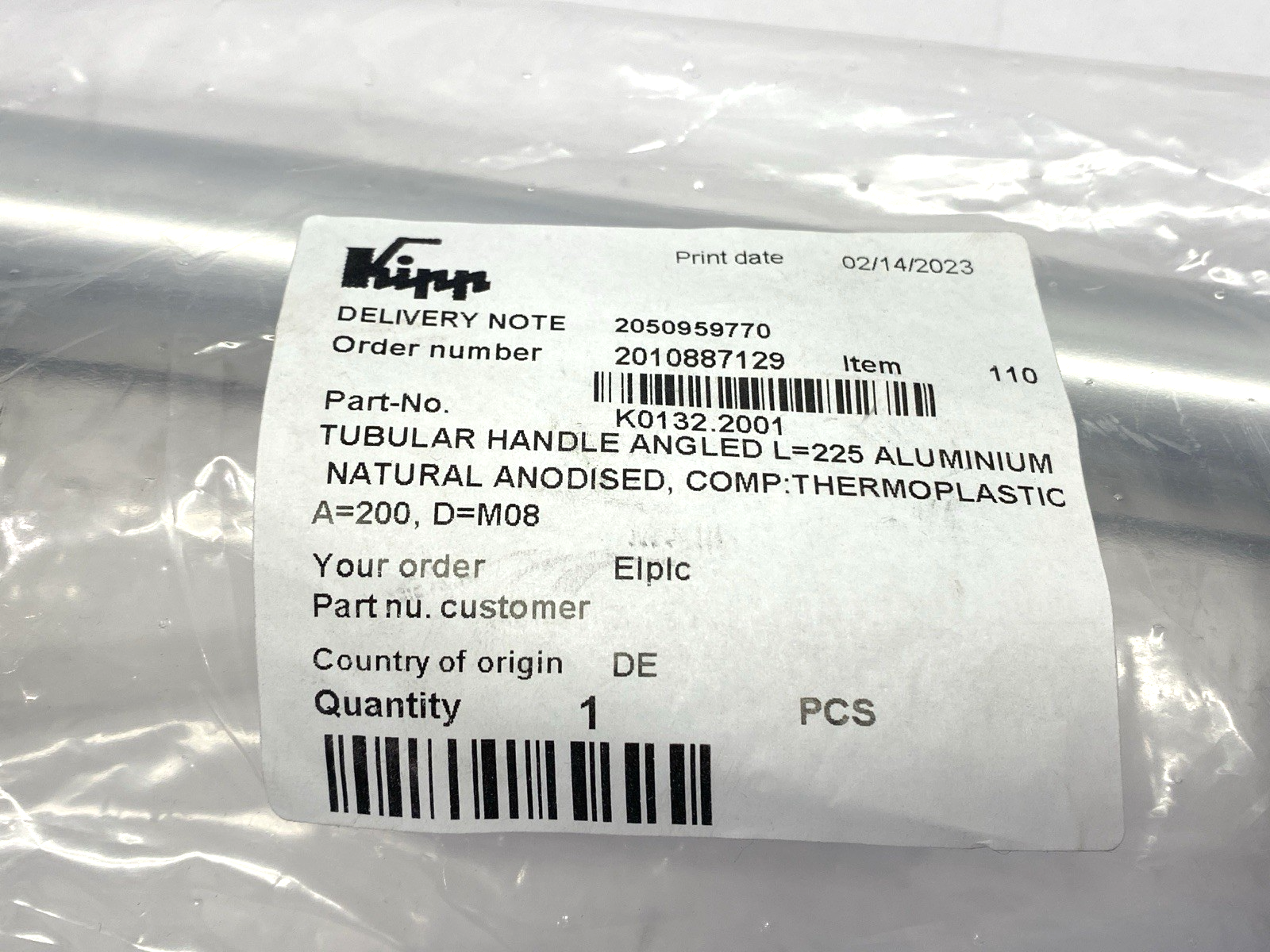 Kipp K0132.2001 Tubular Handle Angled Aluminum - Maverick Industrial Sales