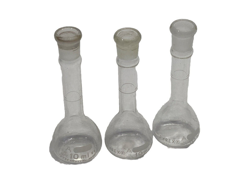 Pyrex 5642-10 10mL Class A Volumetric Flask Polyethylene Standard Taper LOT OF 3 - Maverick Industrial Sales