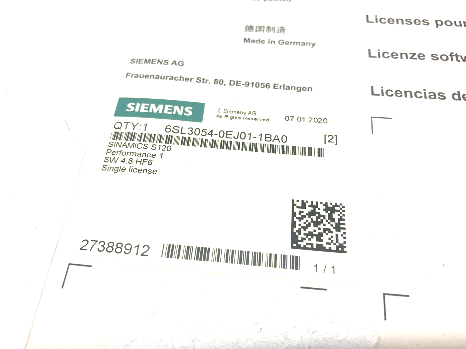 Siemens 6SL3054-0EJ01-1BA0 SINAMICS S120 CompactFlash Card SW 4.8 HF6 - Maverick Industrial Sales