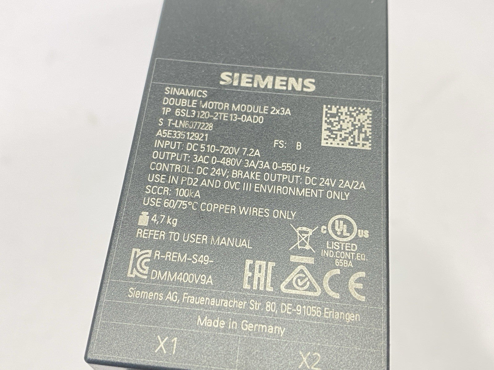 6SL3120-2TE13-0AD0 | Siemens SINAMICS Frequency Converter Double Motor Module S120 - Used - Maverick Industrial Sales