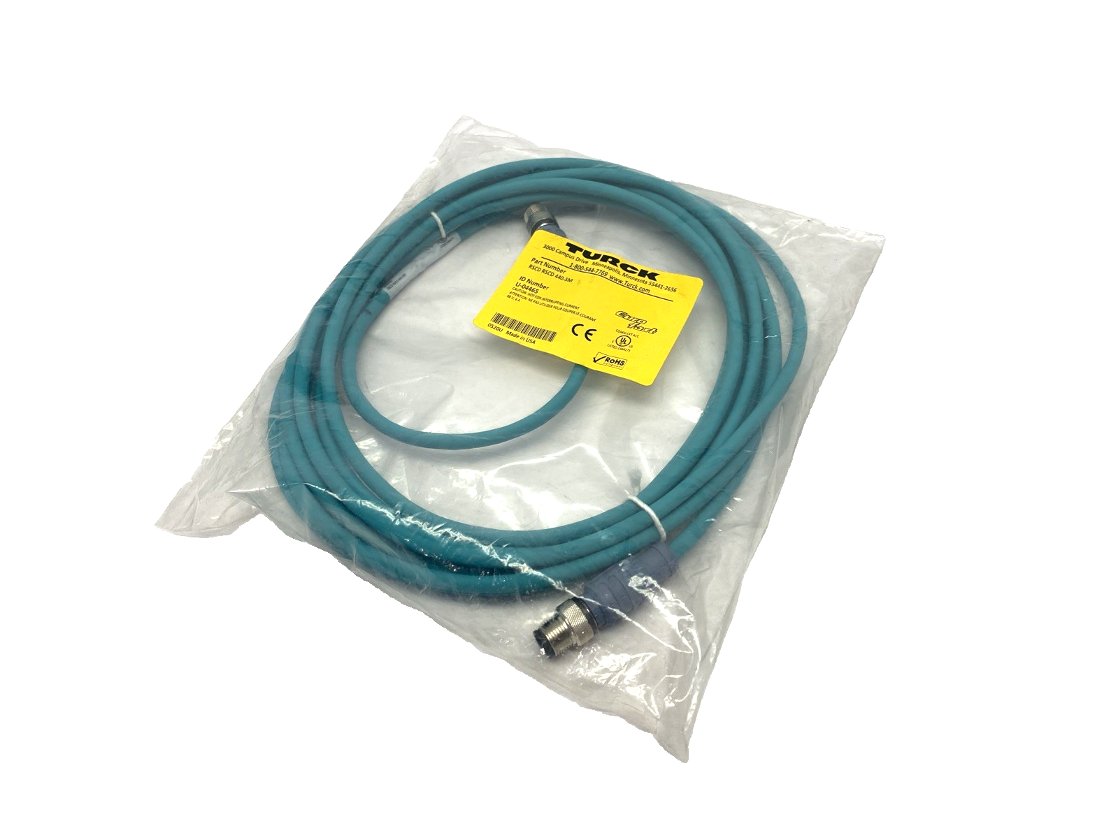 Turck RSCD RSCD 440-5M Industrial Ethernet Cable M12 Male 4-Pin 5m U-04465 - Maverick Industrial Sales