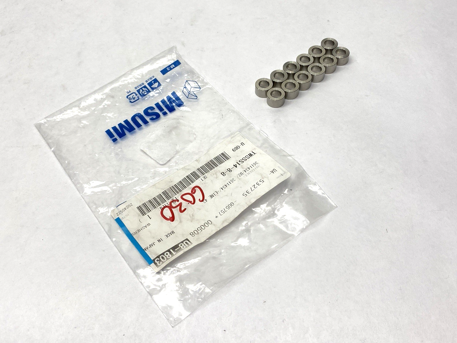 TWSSS14-8-8 | Misumi Flat Spacers 14mm OD 8mm ID 8mm Thickness LOT OF 12 - New – Open box - Maverick Industrial Sales