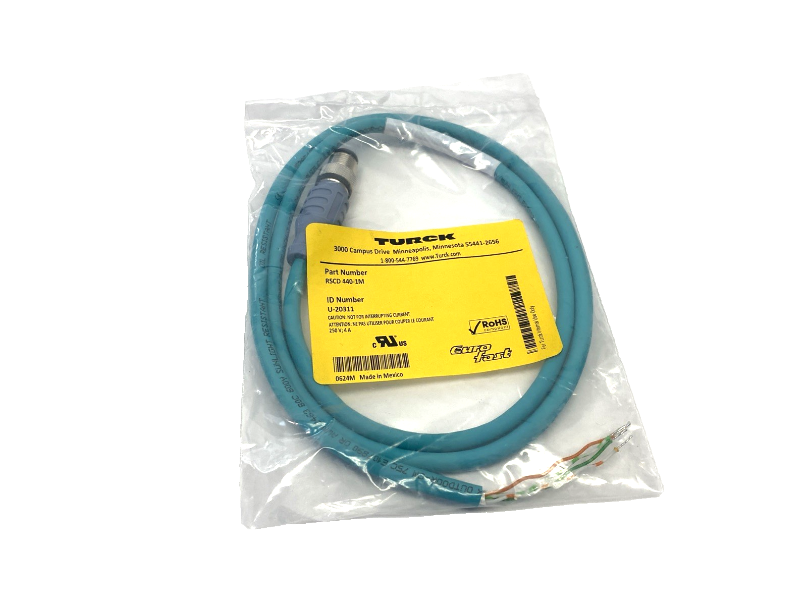 RSCD 440-1M | Turck Industrial Ethernet Extension Cable M12 Male 4-Pin 1m U-20311 - New - Maverick Industrial Sales