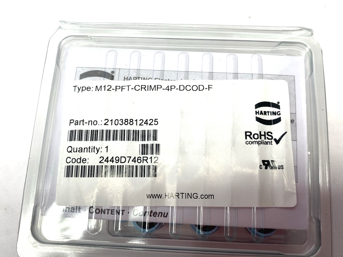 21038812425 | Harting Cable Connector PFT Slim Design female D-coded M12 Crimp - New - Maverick Industrial Sales
