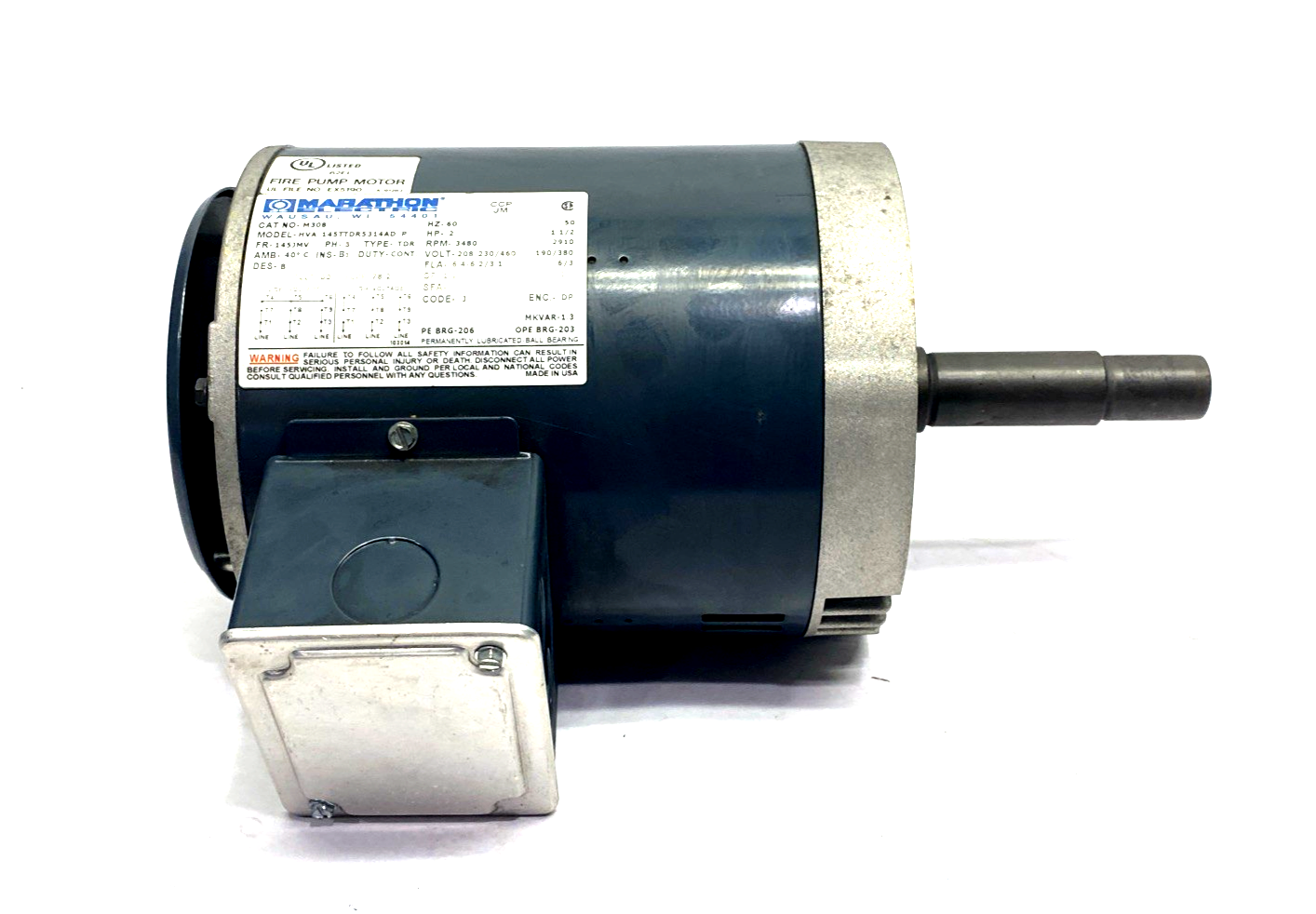 | Marathon M308 Motor 3PH 2HP 208-230/480V 145JMV, HVA 145TTDR5314AD P - Used - Maverick Industrial Sales