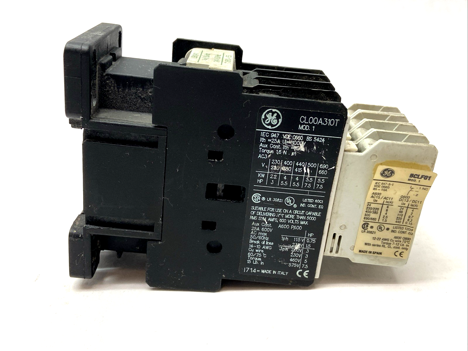 General Electric CL00A310T Non-Reversing Contactor w/ BCLF01 Aux Contact - Maverick Industrial Sales