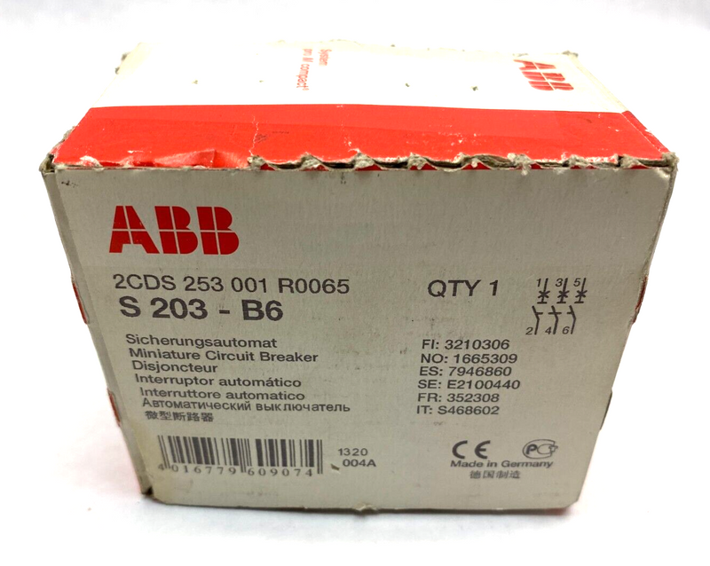 ABB 2CDS253001R0065 Miniature Circuit Breaker 3-Pole Tripping B 6A S203-B6 - Maverick Industrial Sales