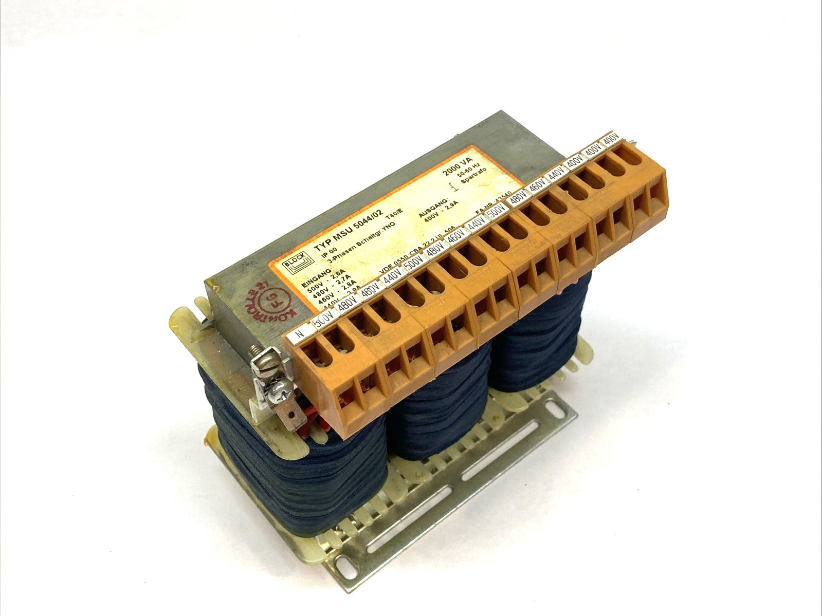 BLOCK MSU 5044/02 Auto Transformer 408VA 500V to 230V 50/60Hz - Maverick Industrial Sales
