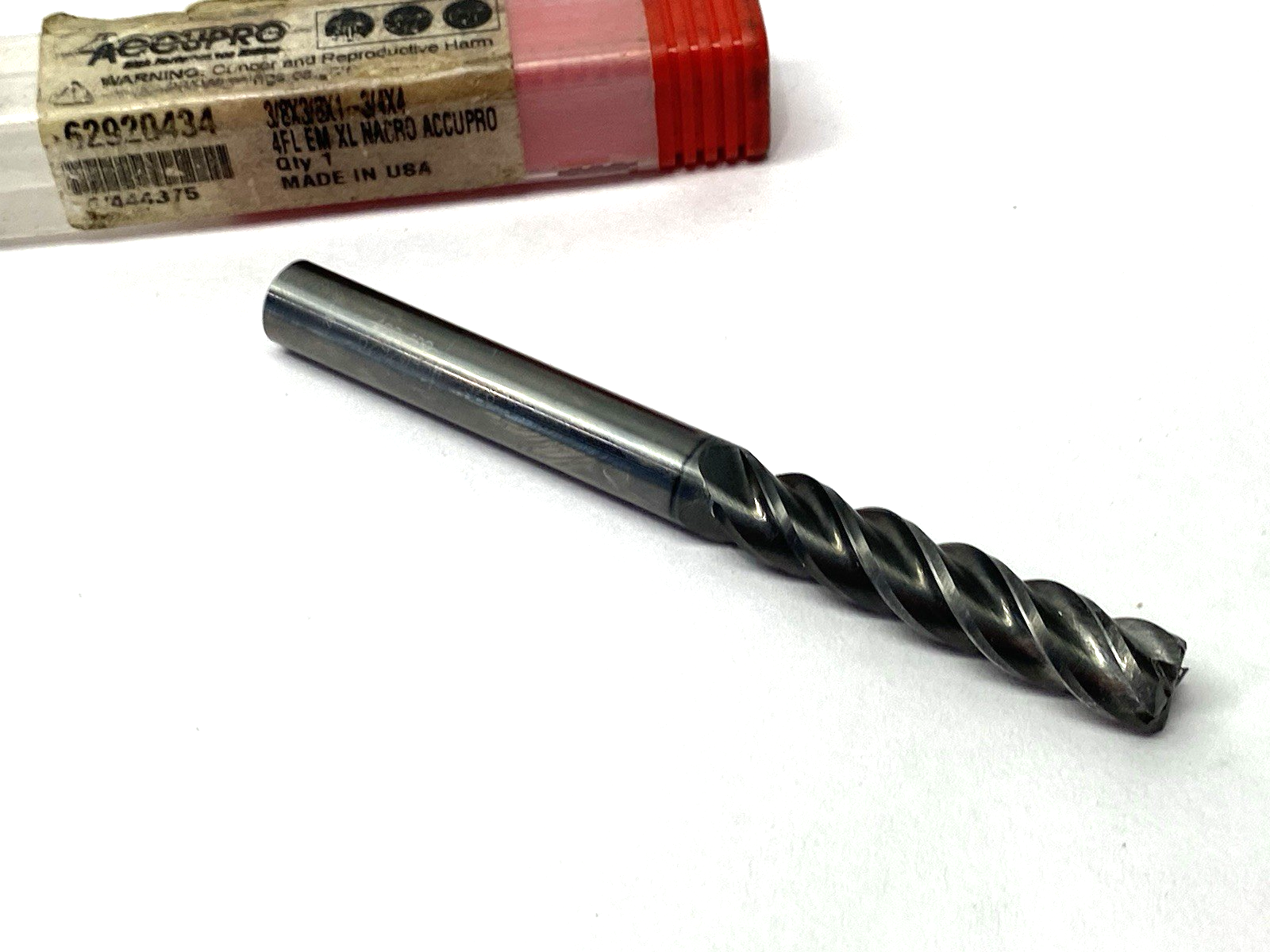 62920434 | Accupro Square End Mill: 3/8" Dia, 1-3/4" LOC, 4 Flute, Solid Carbide - Used - Maverick Industrial Sales