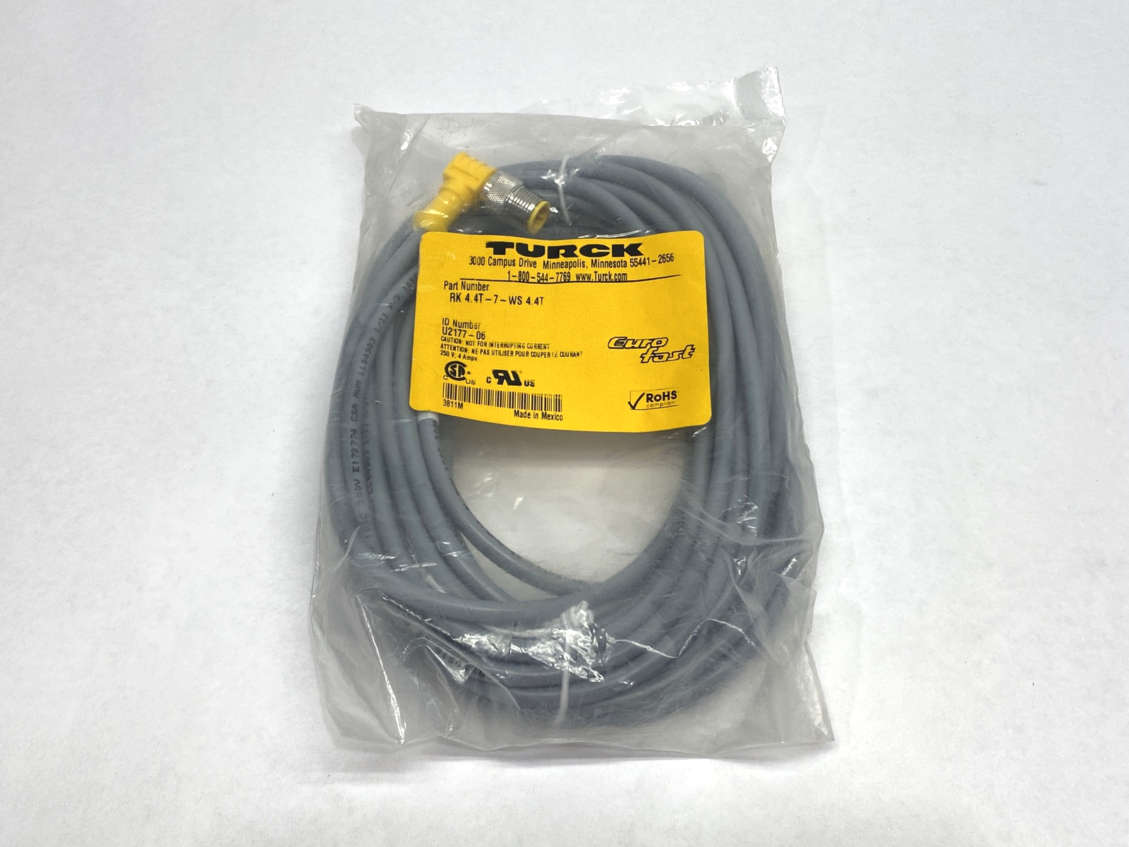 Turck RK 4.4T-7-WS 4.4T EuroFast Double-Ended Cordset M12 F to M U2177-06 - Maverick Industrial Sales
