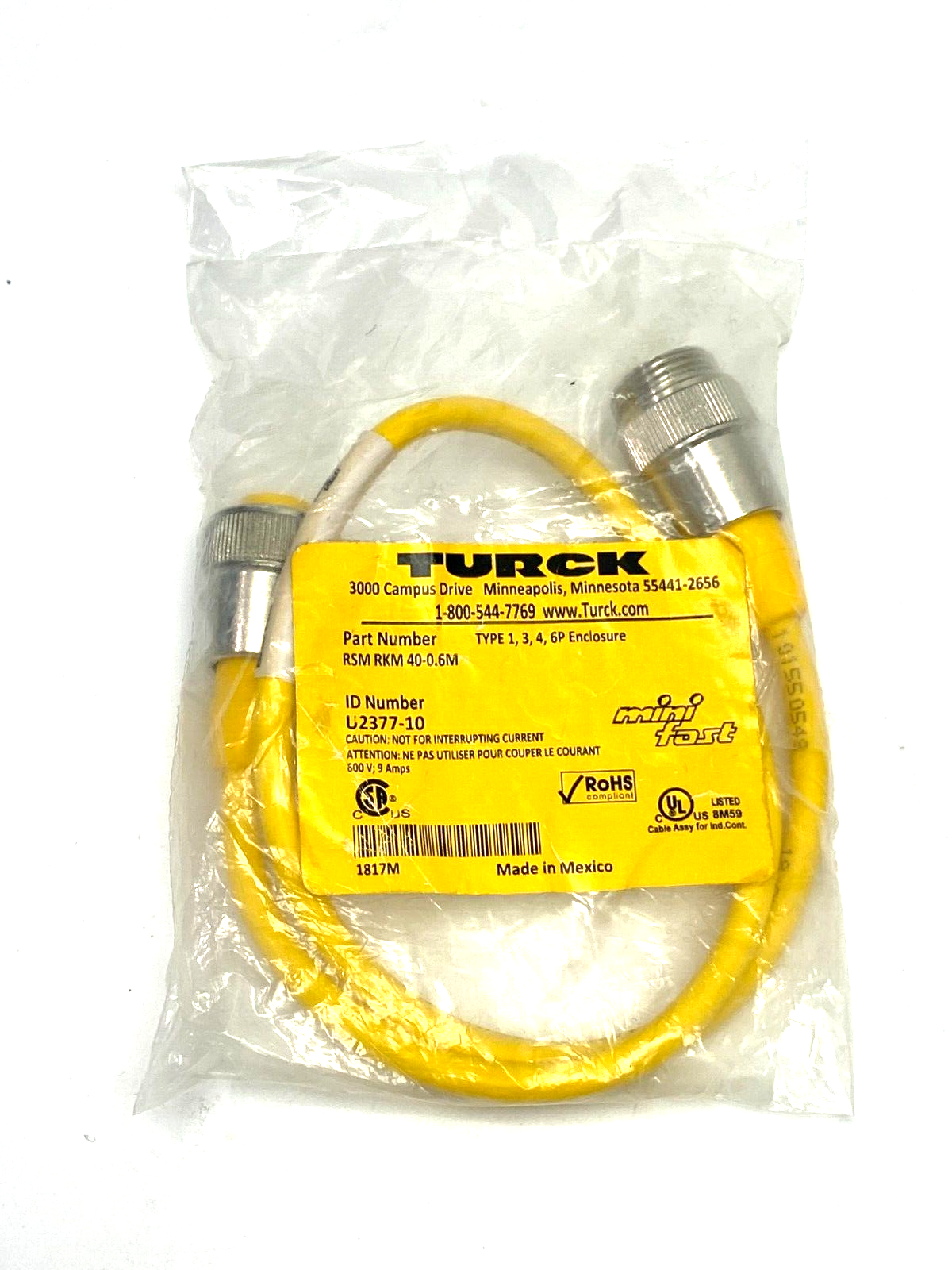 RSM RKM 40-0.06M | Turck Minifast Double Ended Actuator/Sensor Cordset U2377-1 - Used - Maverick Industrial Sales