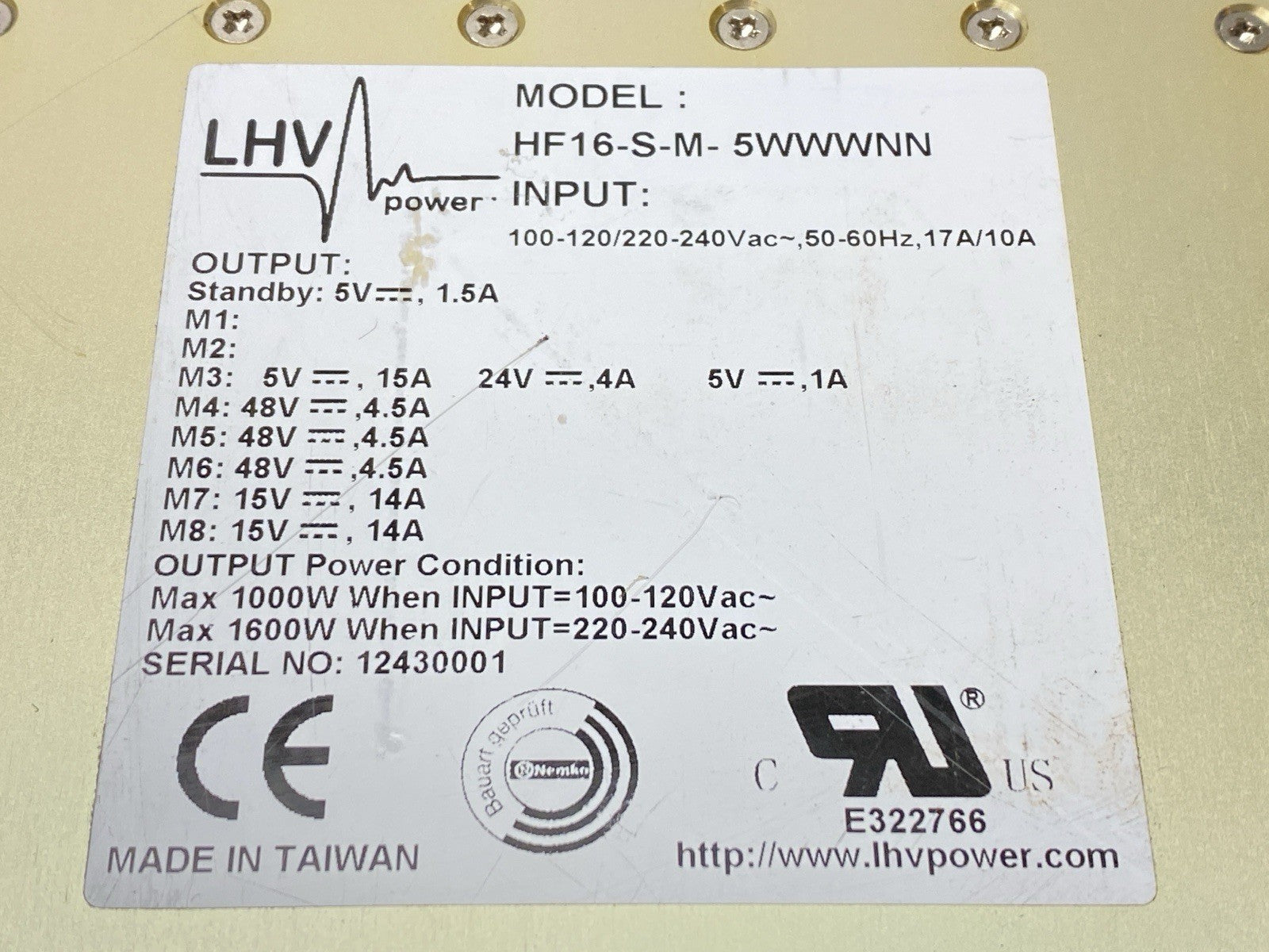 HF16-S-M-5WWWNN | LHV Power High Voltage Power Supply 1000W/1600W - Used - Maverick Industrial Sales