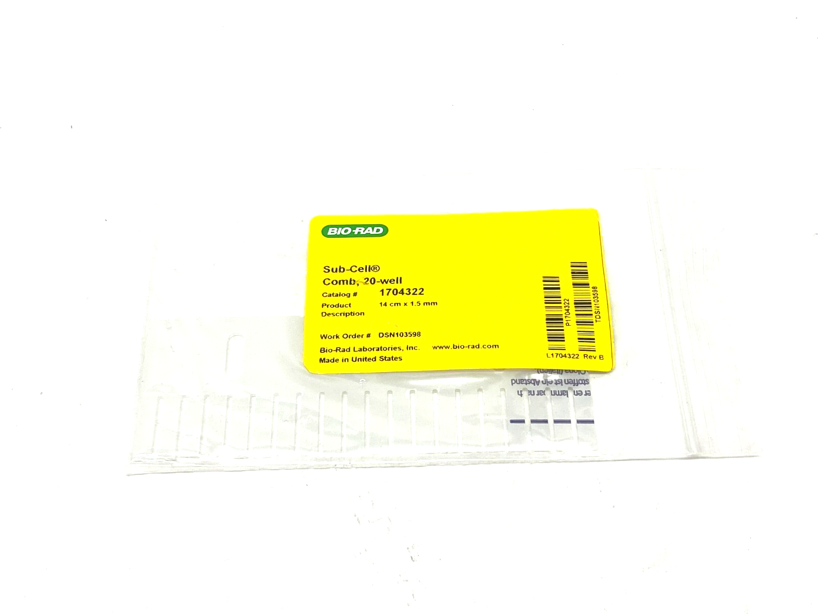 Bio Rad 1704322 Adjustable Height Comb 20-Well 1.5mm for Sub-Cell/Mini Sub-Cell - Maverick Industrial Sales